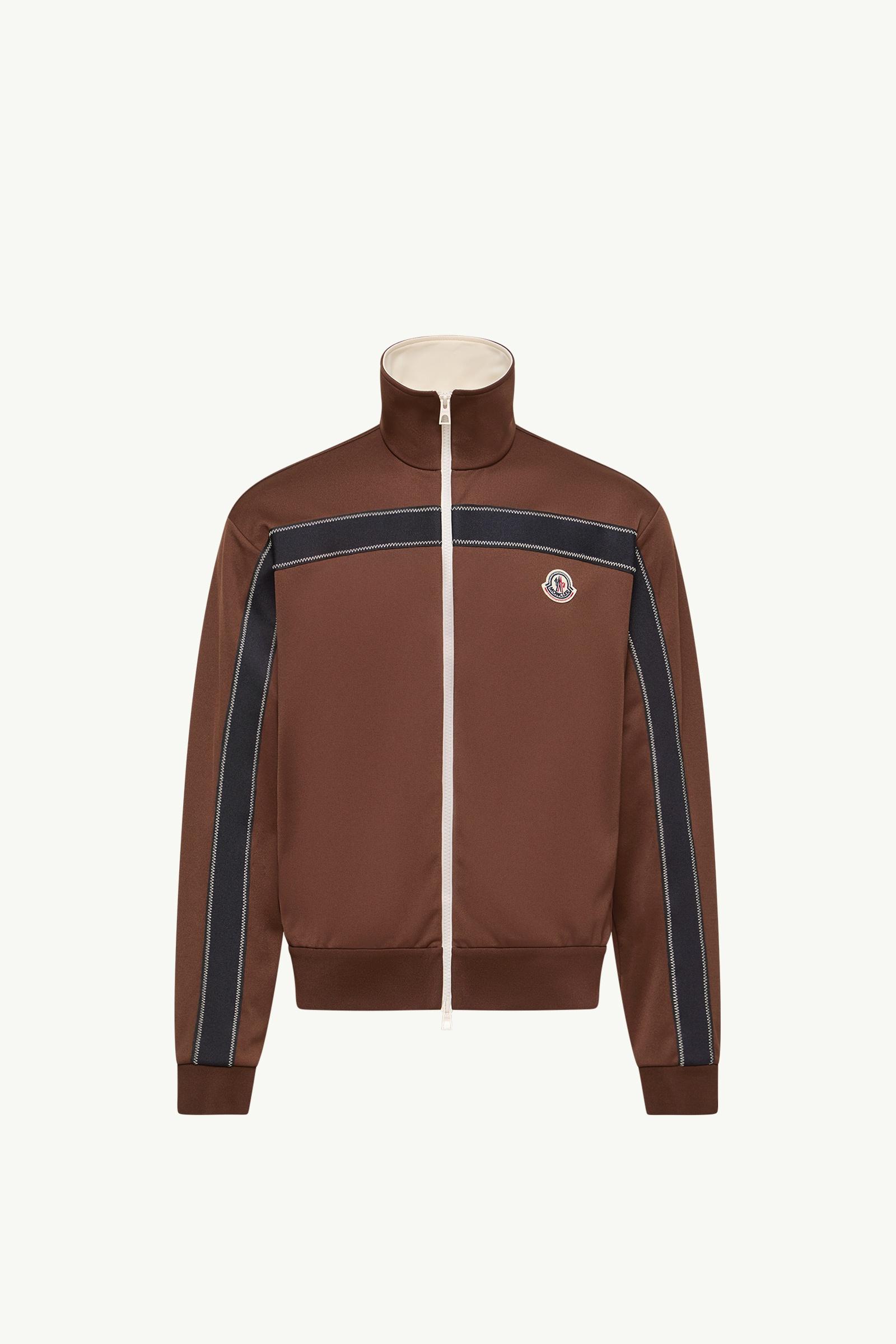 Brown Topstitched Polo Neck Zip-Up Sweatshirt - Sweatshirts for
