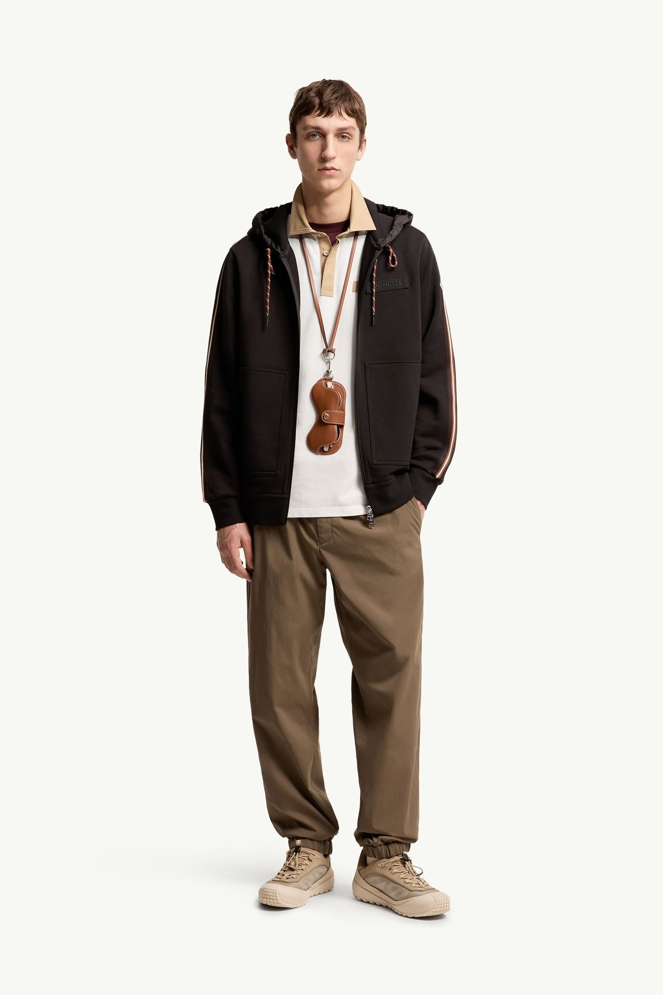 Sweat à capuche en coton à logo rayé Hommes Noir Moncler 0