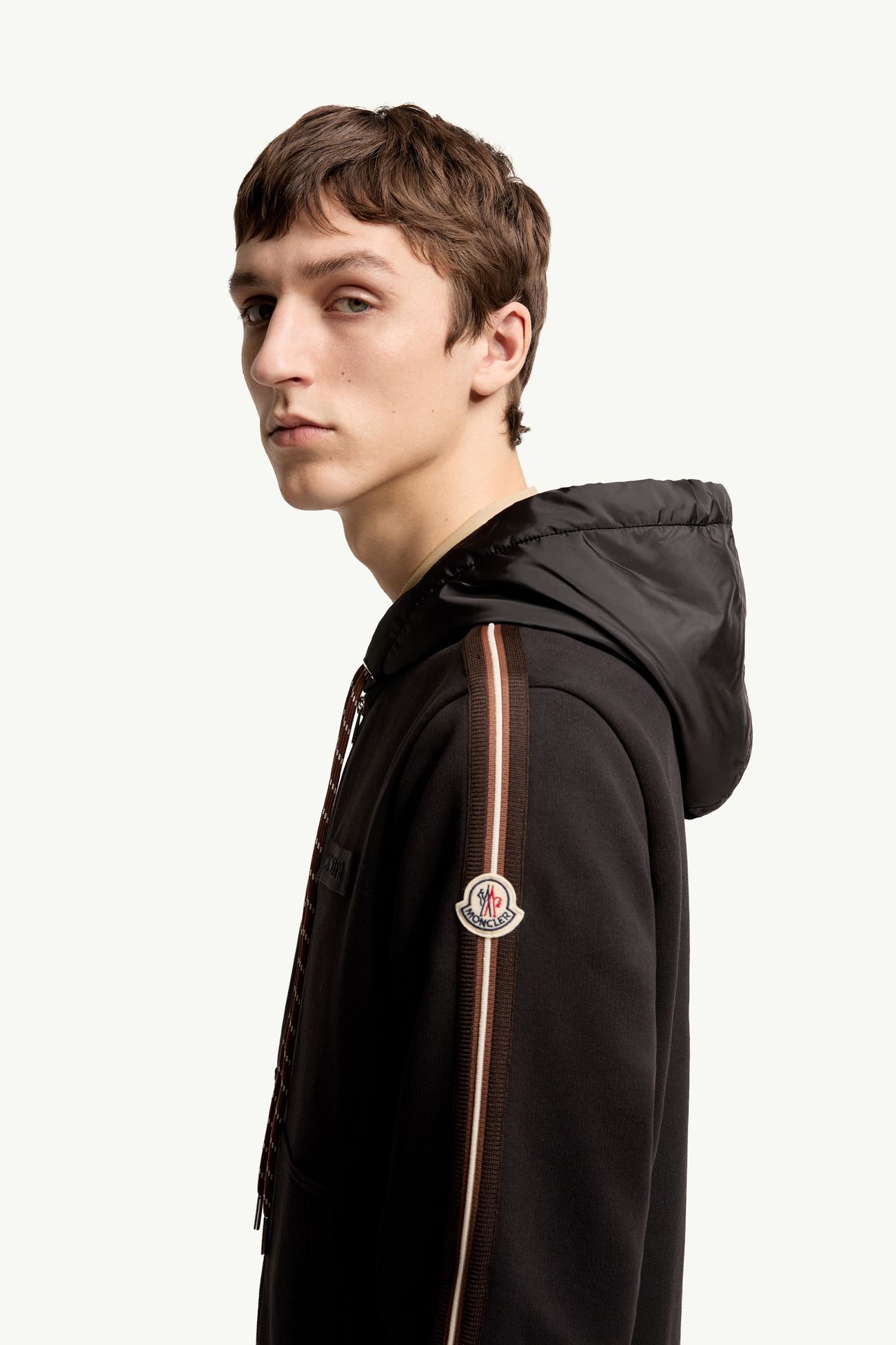 條紋標誌棉質連帽衫 男士 黑色 Moncler 1