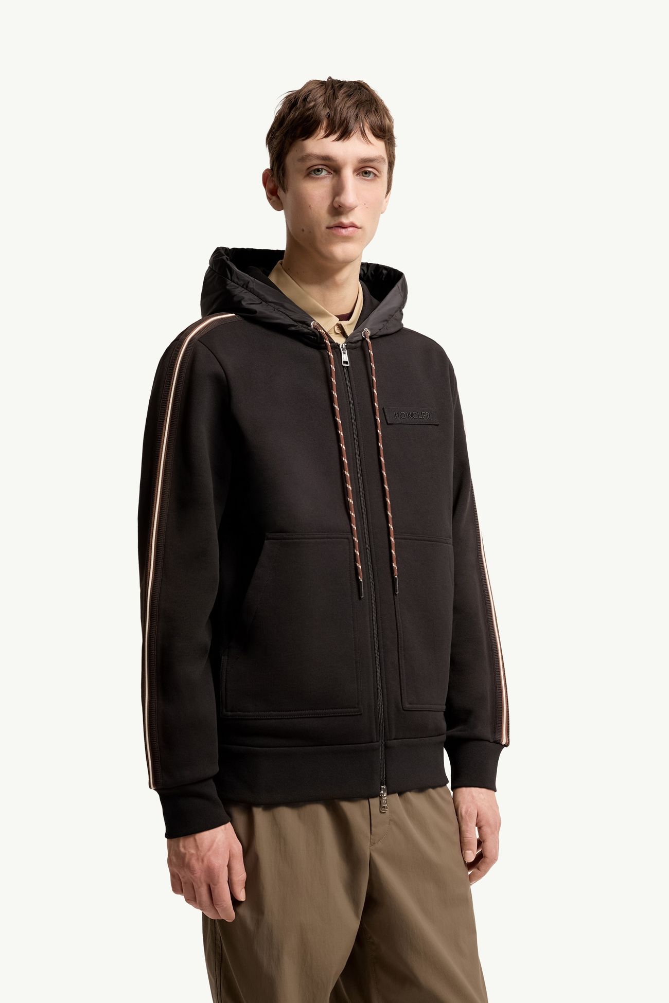 Felpa con cappuccio in cotone a righe con logo Uomo Nero Moncler 3