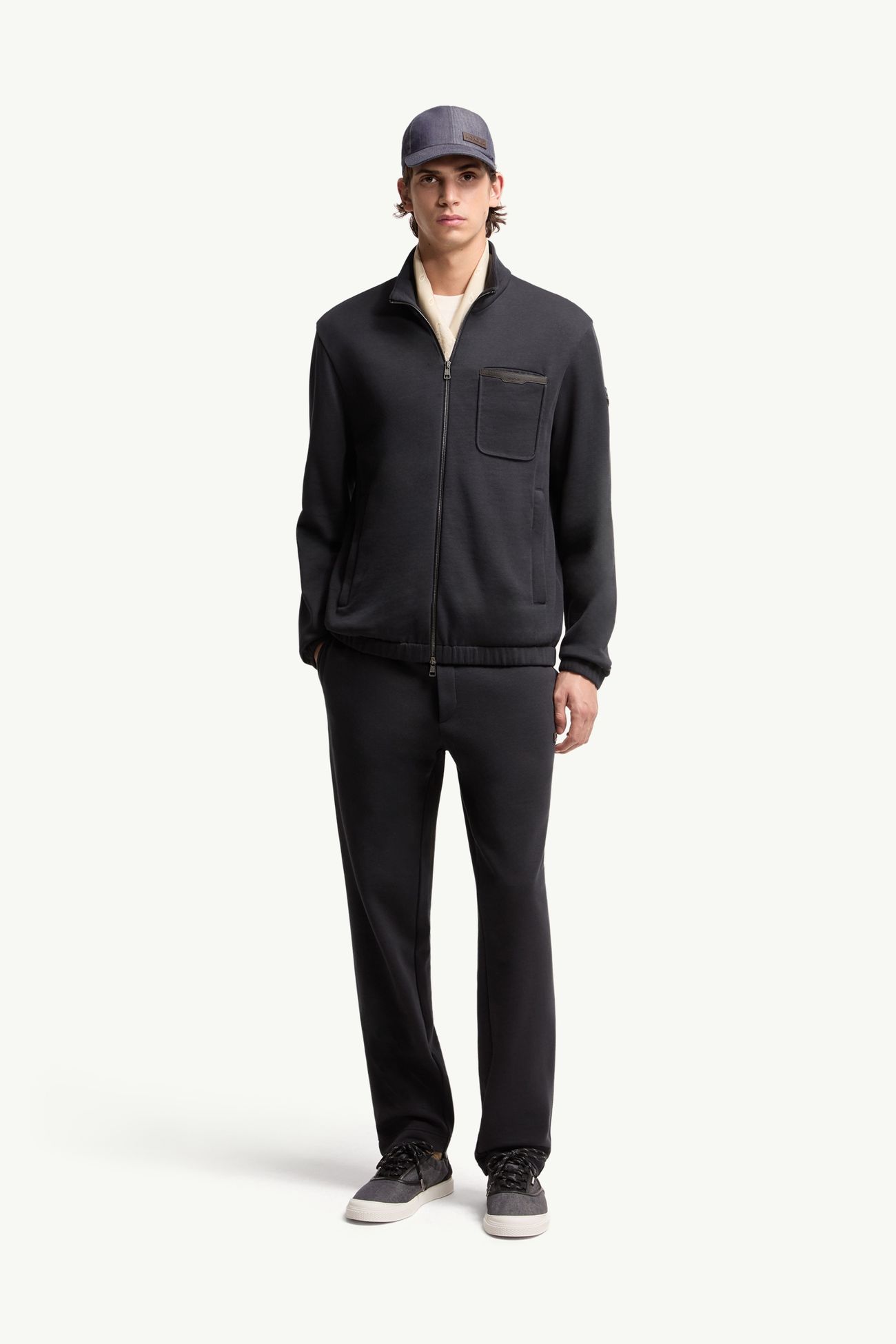 Cotton Blend Zip-Up Sweatshirt Men Dark Blue Moncler 0