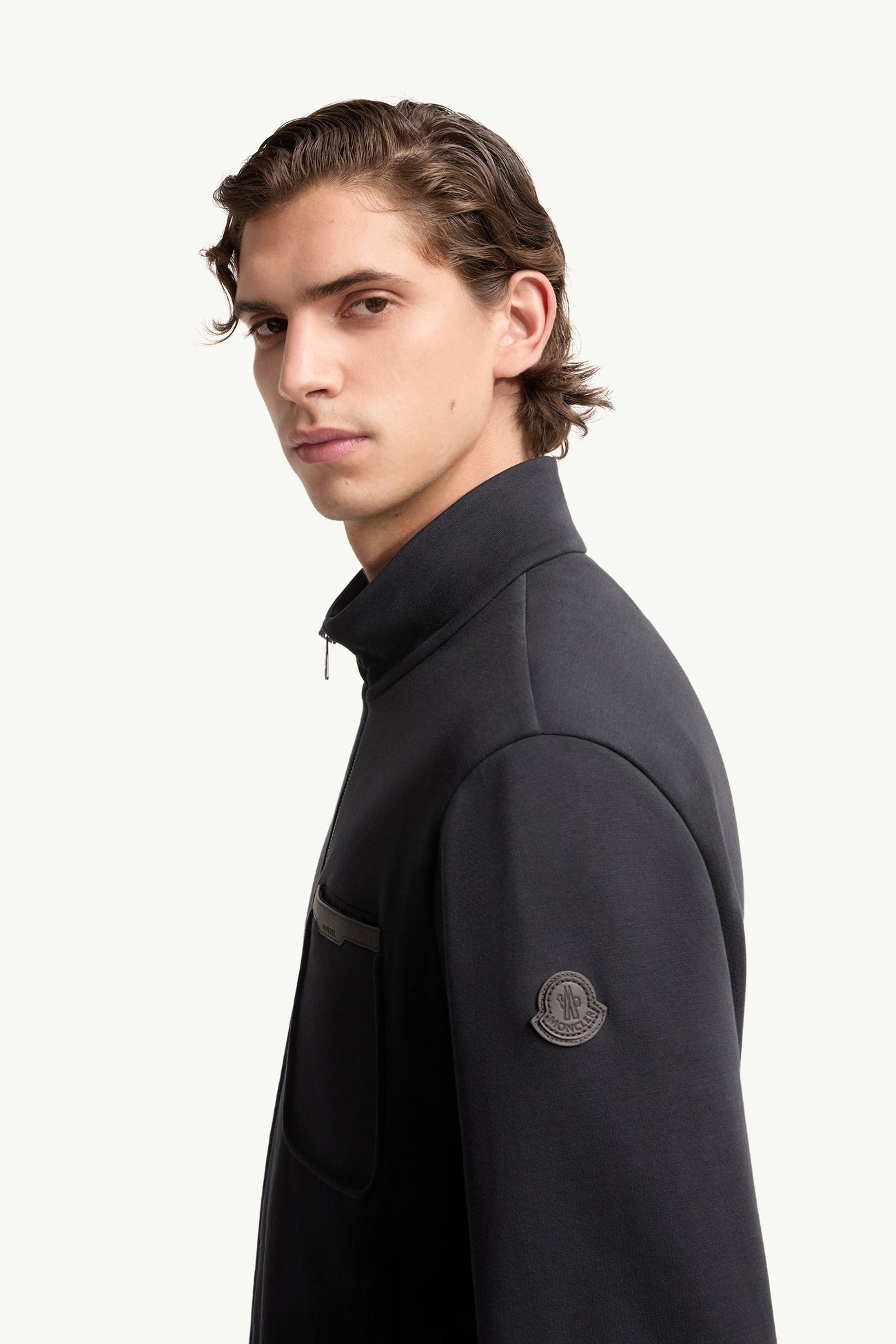 Felpa con zip in misto cotone Uomo Blu Scuro Moncler 1