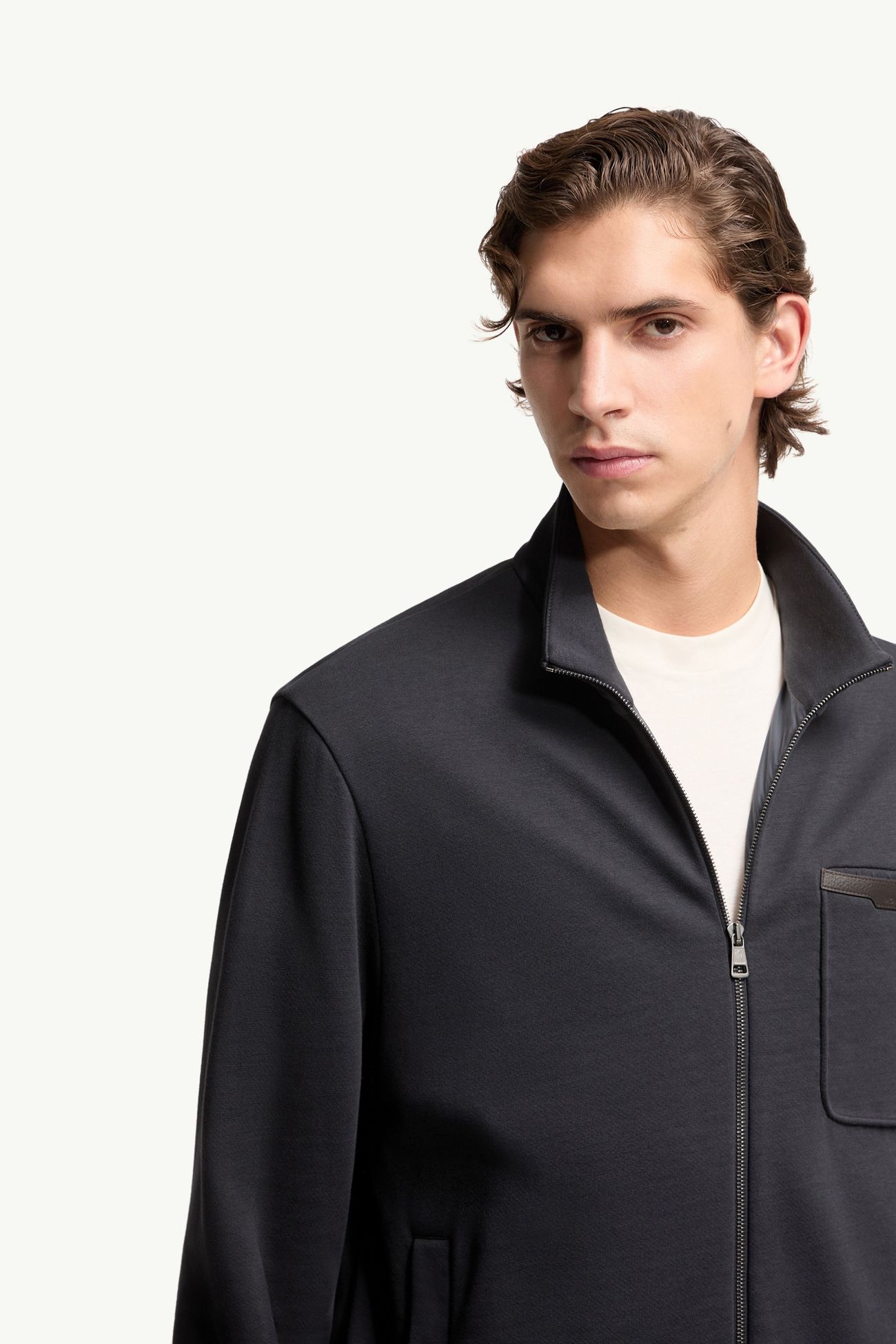 Cotton Blend Zip-Up Sweatshirt Men Dark Blue Moncler 5