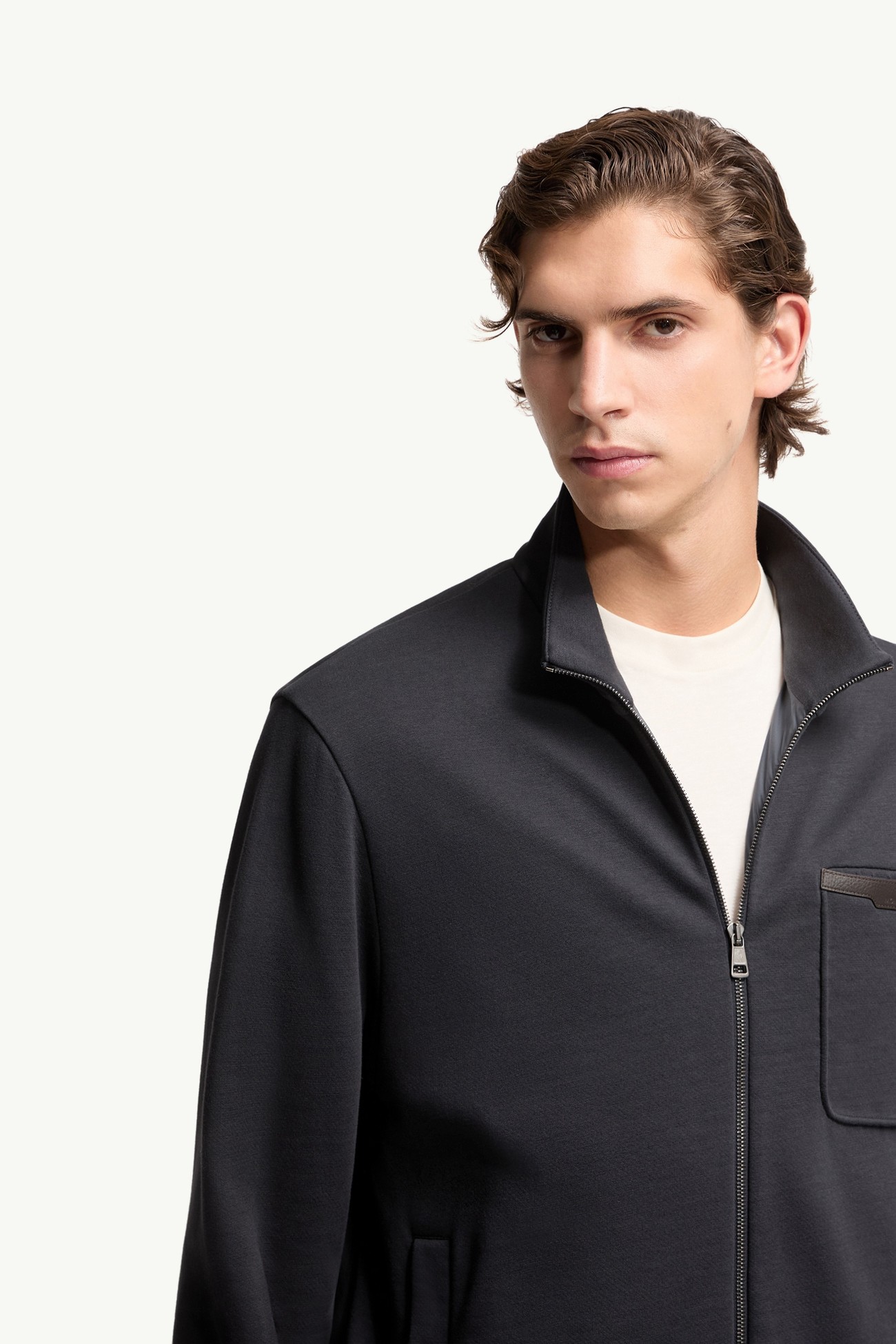 Cotton Blend Zip-Up Sweatshirt Men Dark Blue Moncler 5