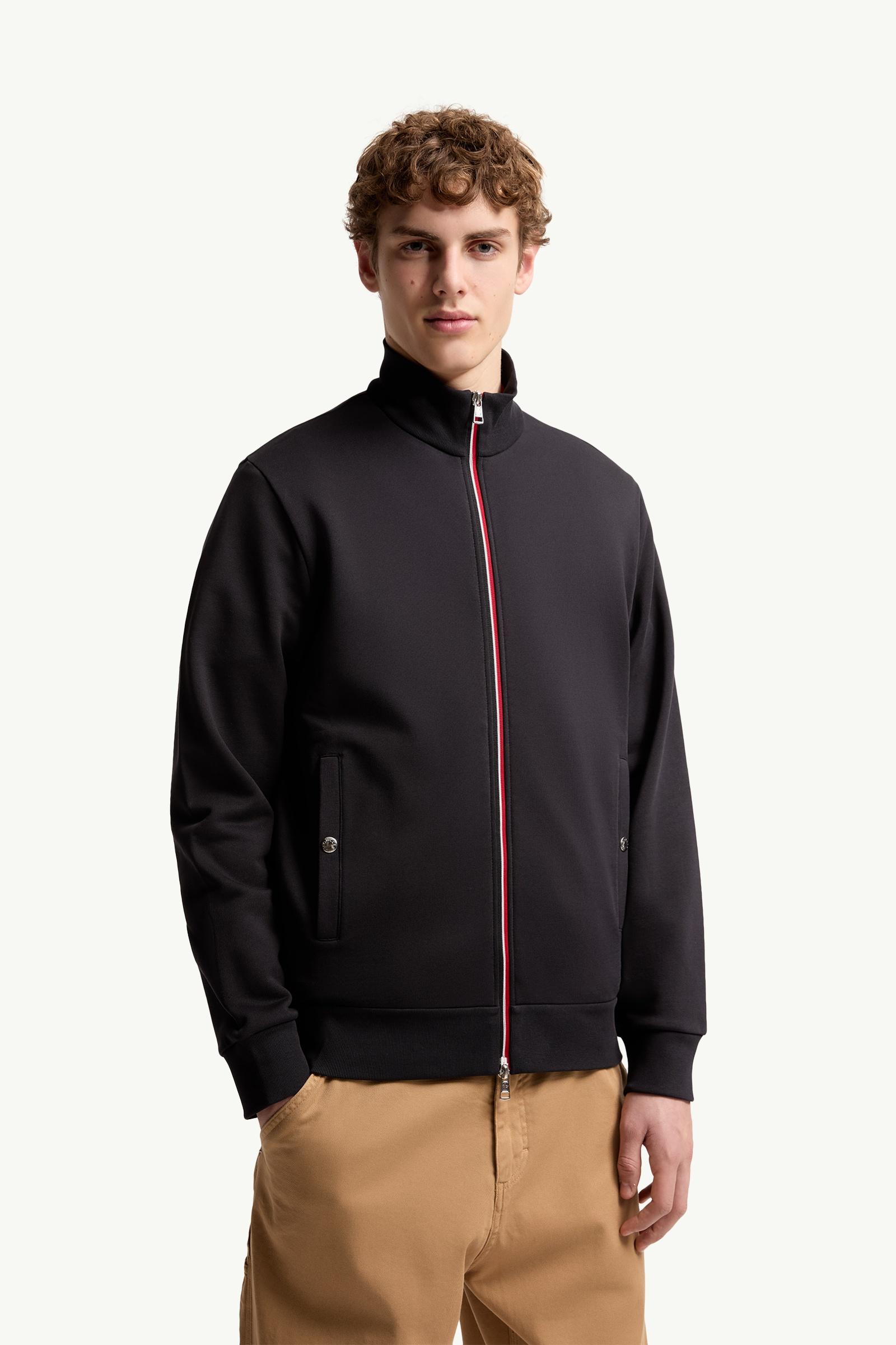 Night Blue Tricolour-Trimmed Cotton Zip-Up Sweatshirt