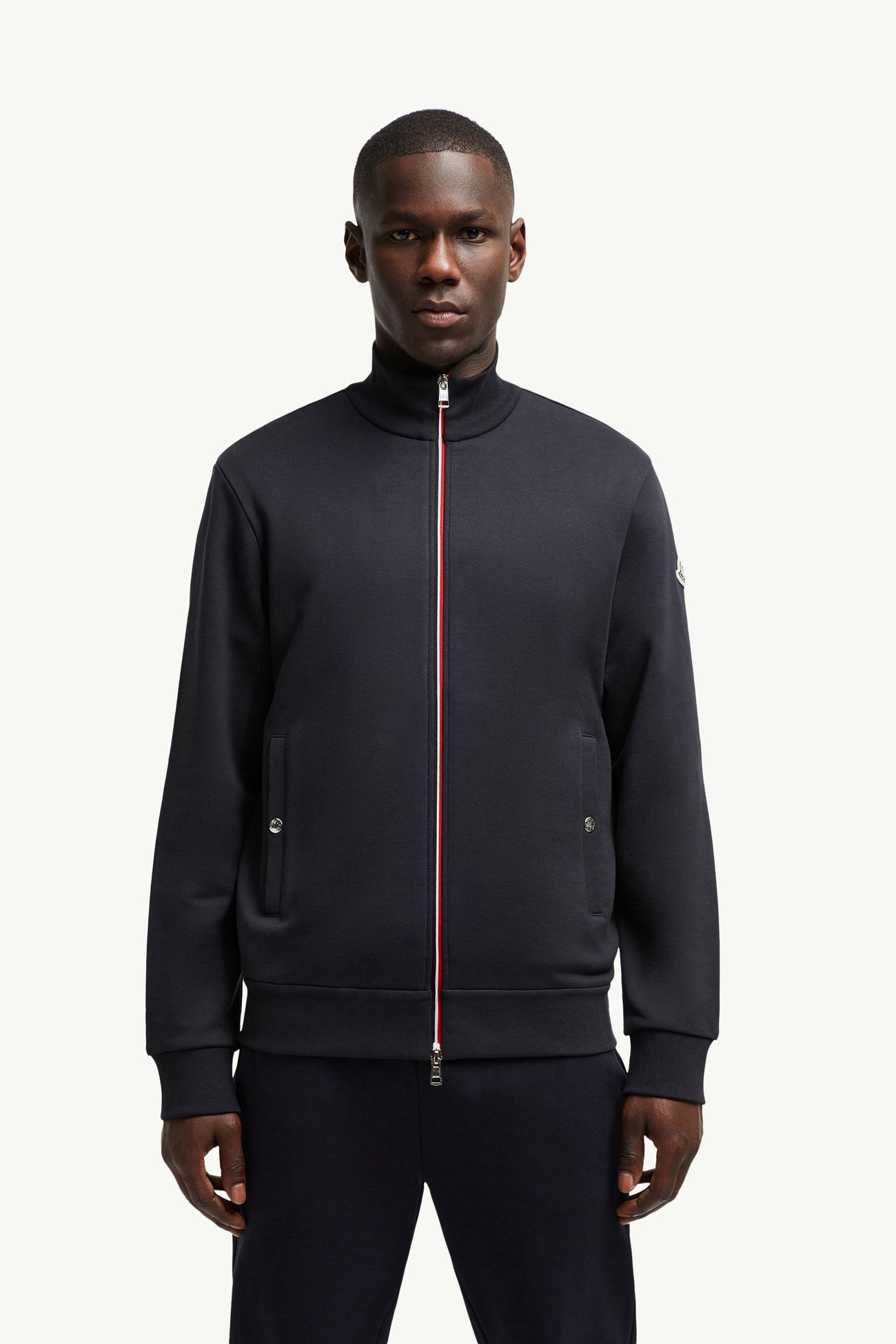Tricolour-Trimmed Cotton Zip-Up Sweatshirt Men Night Blue Moncler 3