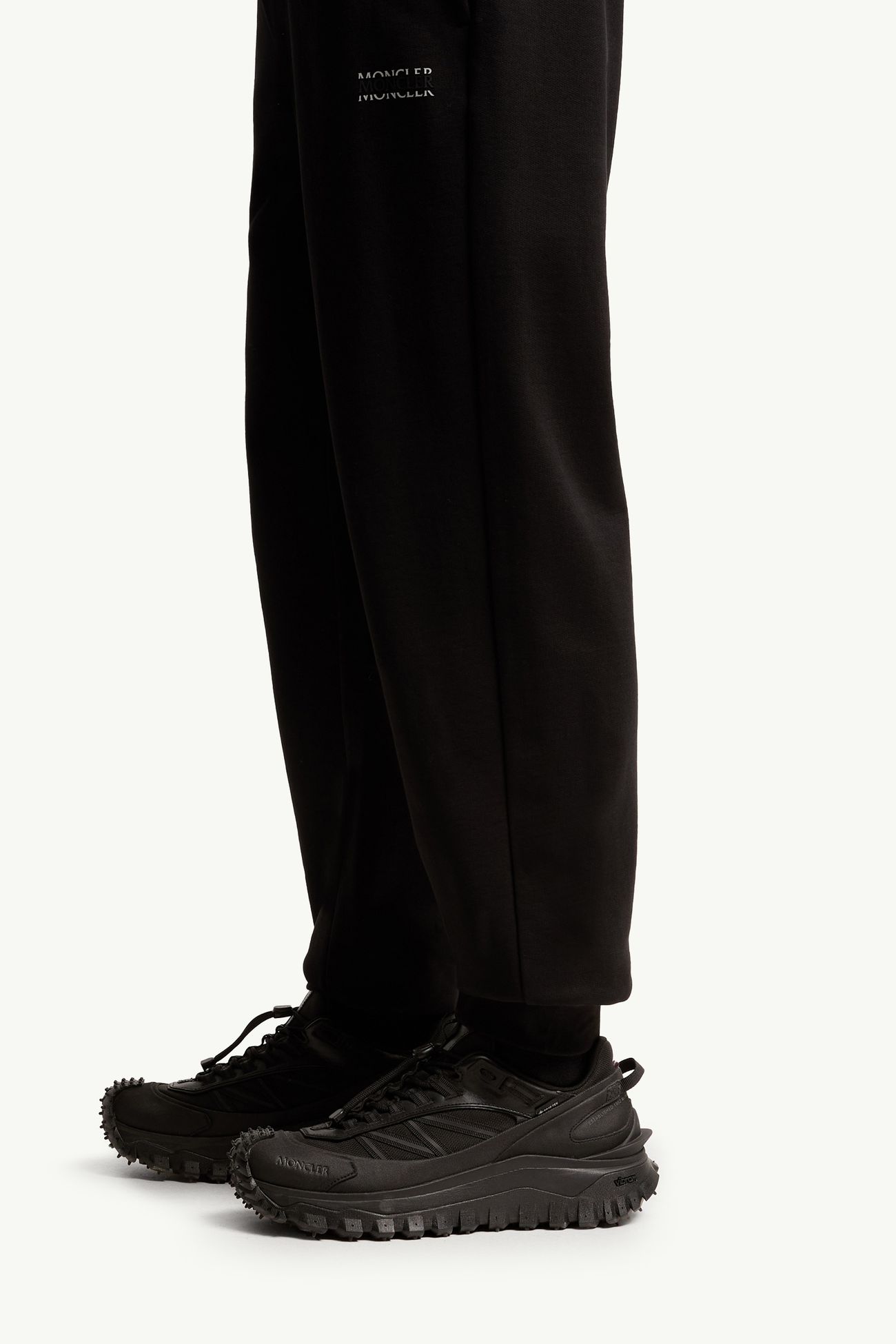 Pantalon de survêtement en molleton de coton à logo Hommes Noir Moncler 1