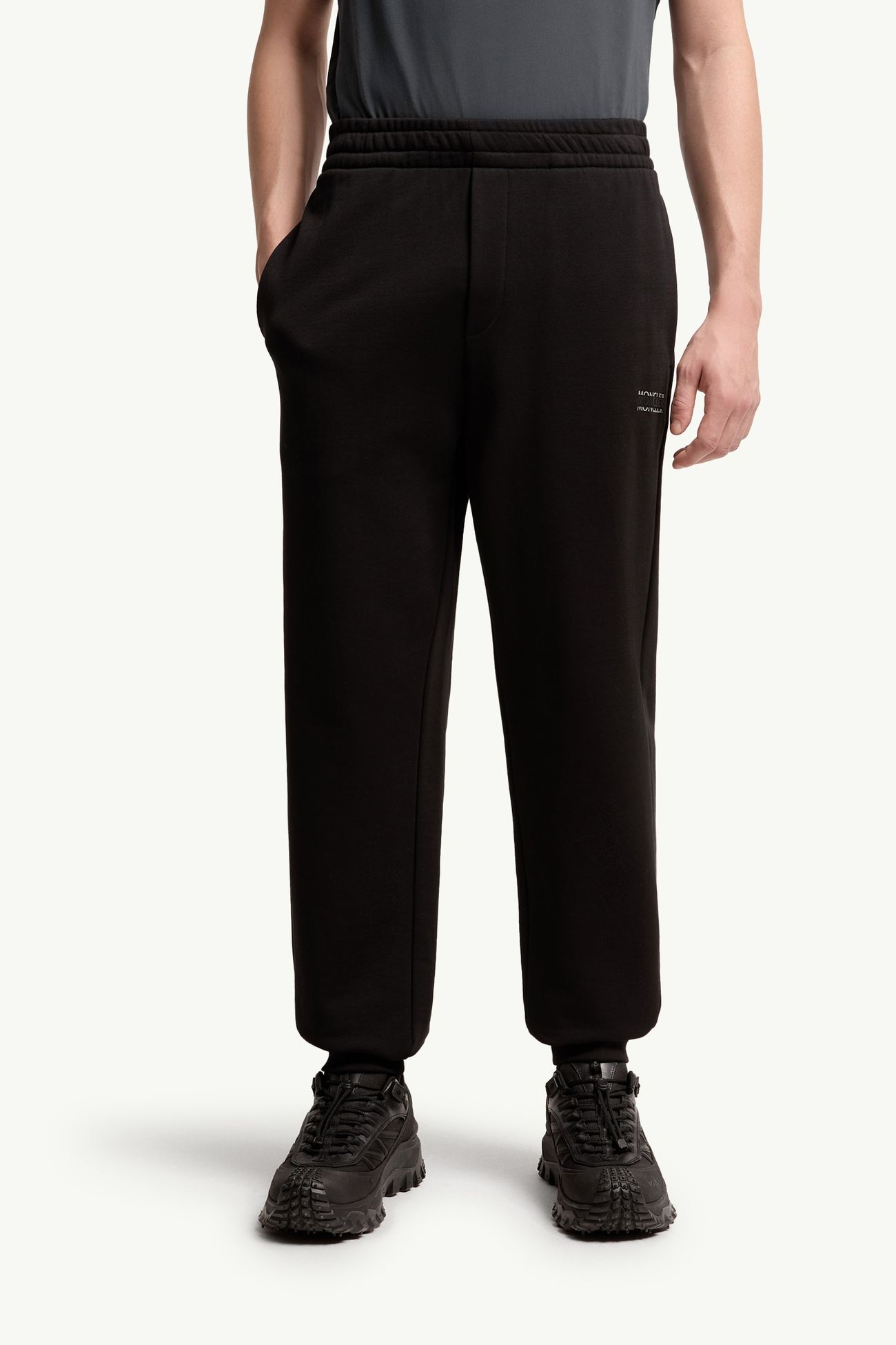 Logo Cotton Fleece Sweatpants Men Black Moncler 3