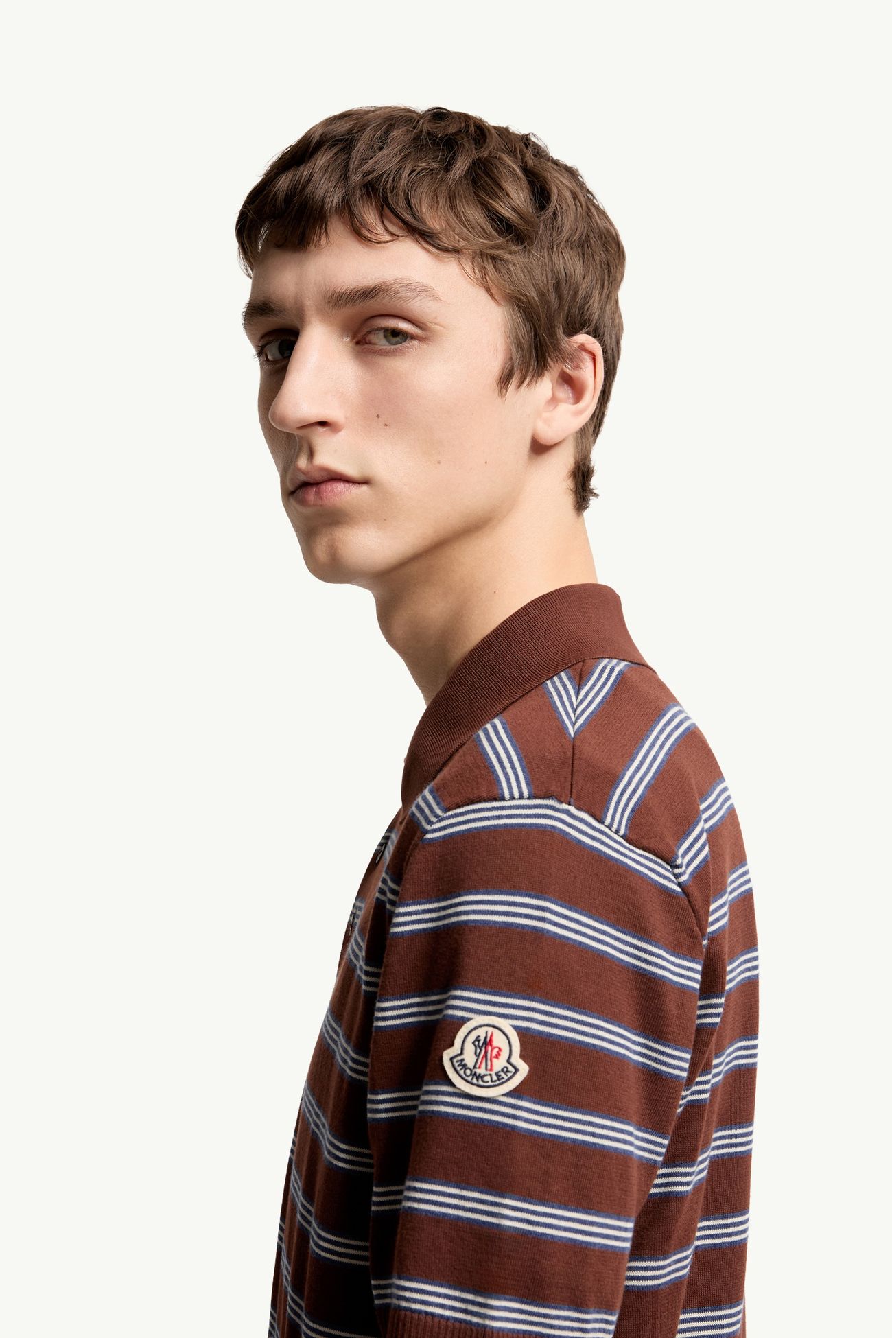 Polo de algodón de rayas Hombre Azul & Marrón Moncler 1