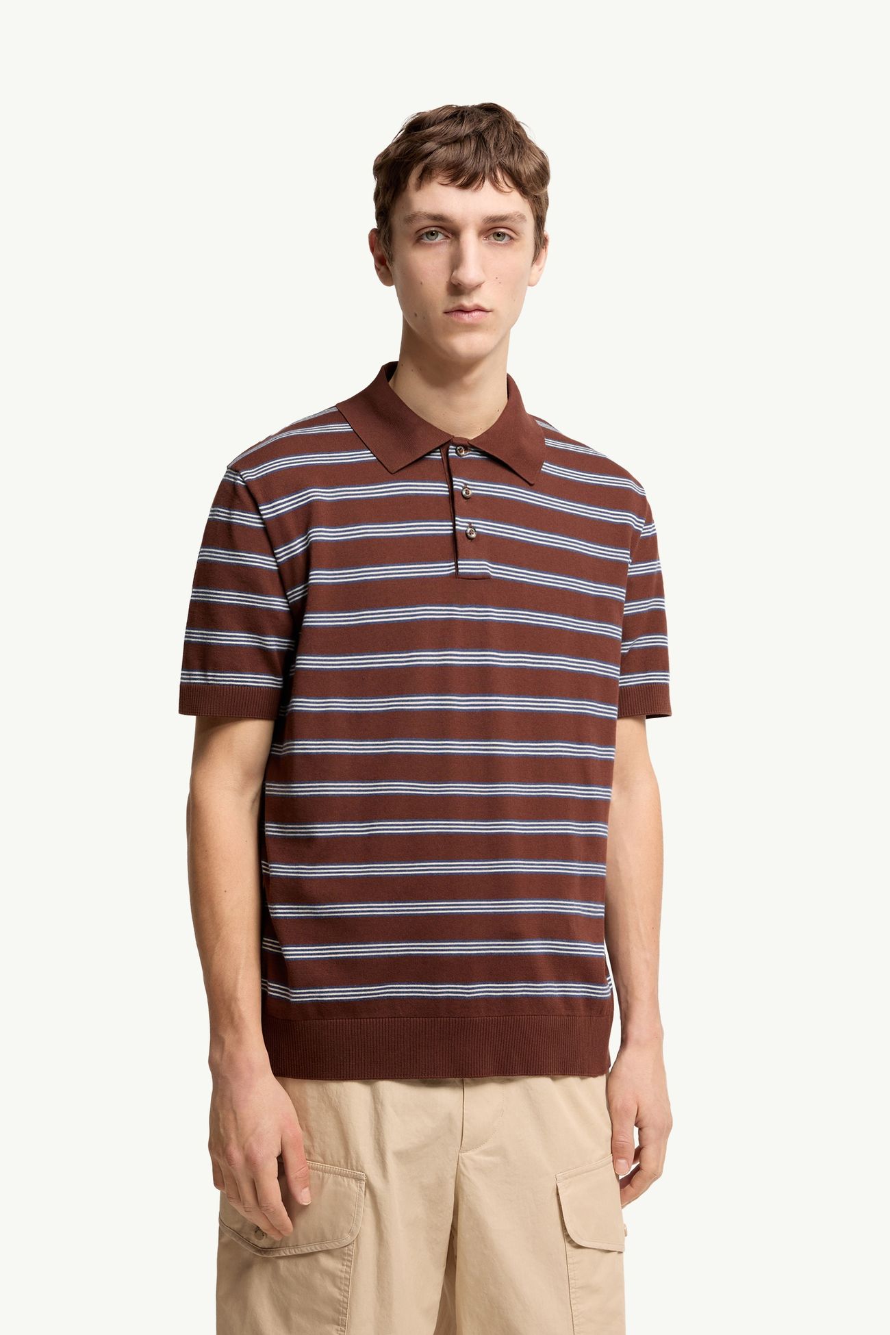 Polo de algodón de rayas Hombre Azul & Marrón Moncler 3