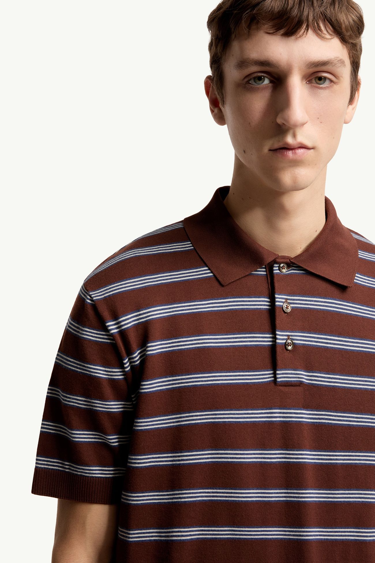 Polo de algodón de rayas Hombre Azul & Marrón Moncler 5