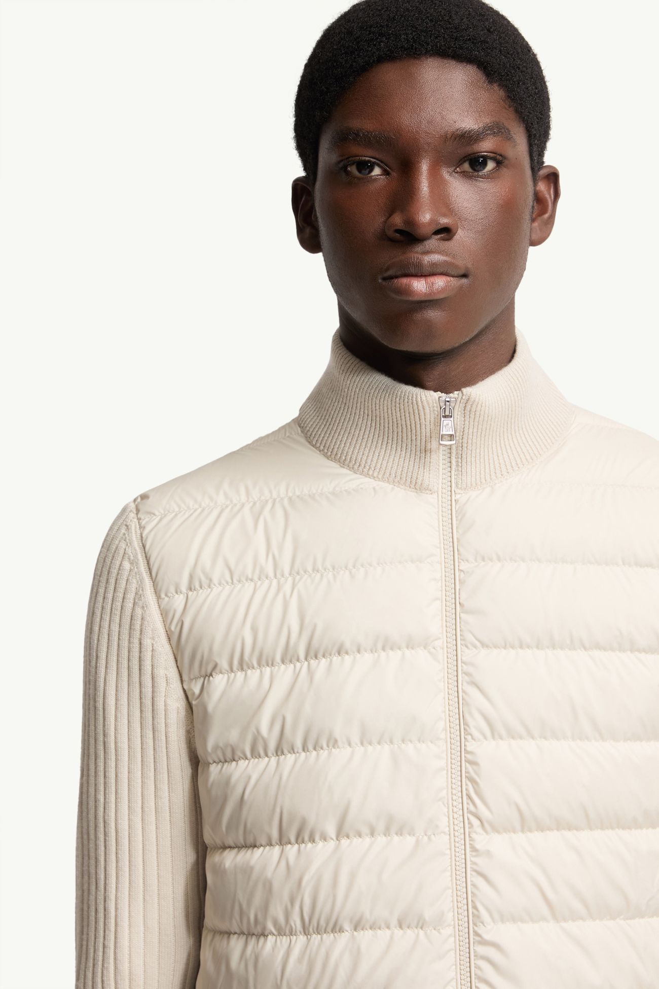 Wattierte Strickjacke aus Wolle mit Reißverschluss Herren Weiß-Elfenbein Moncler 5