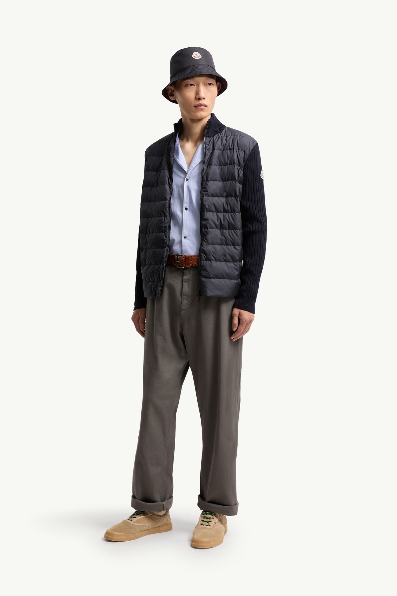 Padded Wool Zip-Up Cardigan Men Navy Blue Moncler 0