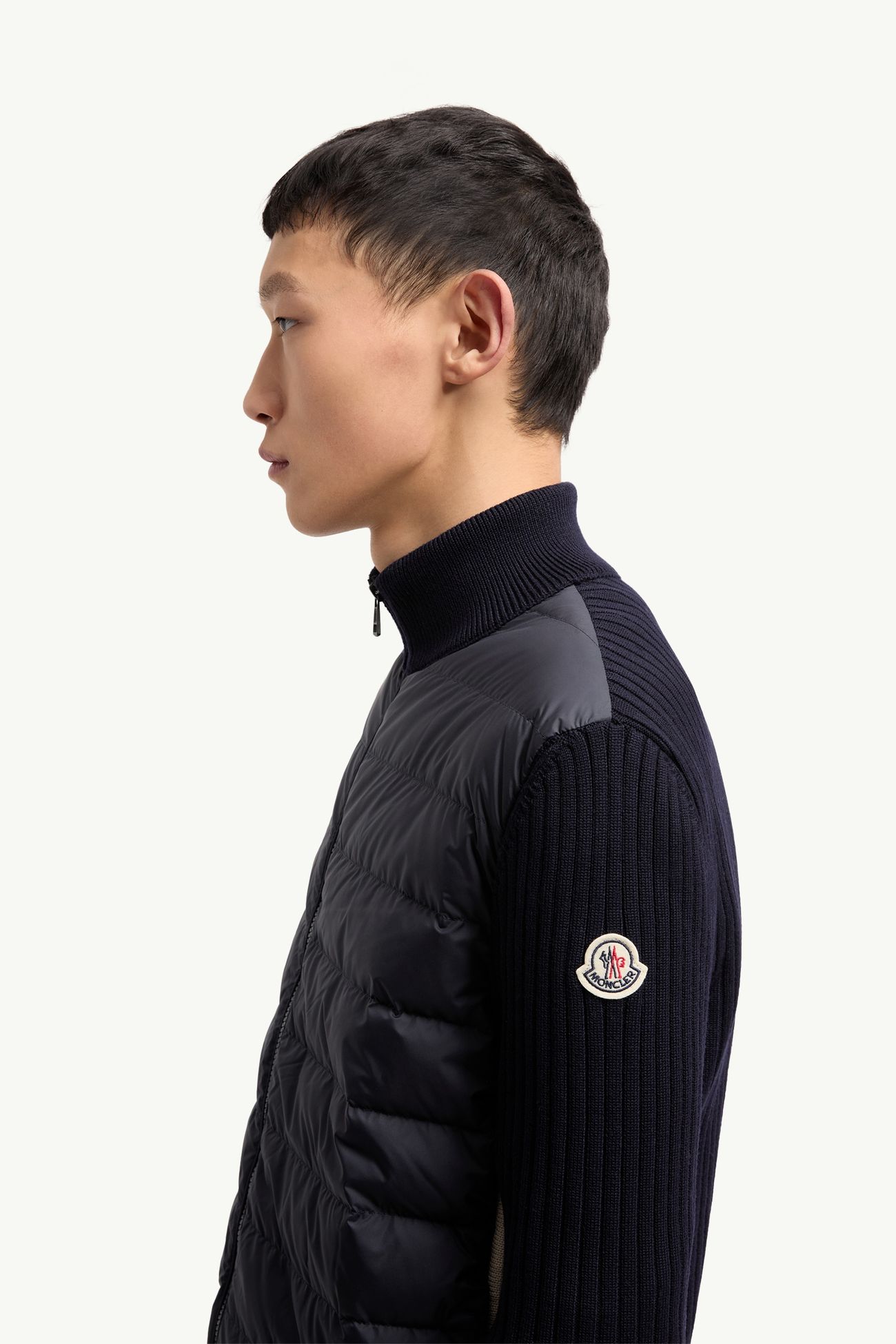 Cardigan zippé matelassé en laine Hommes Bleu marine Moncler 1