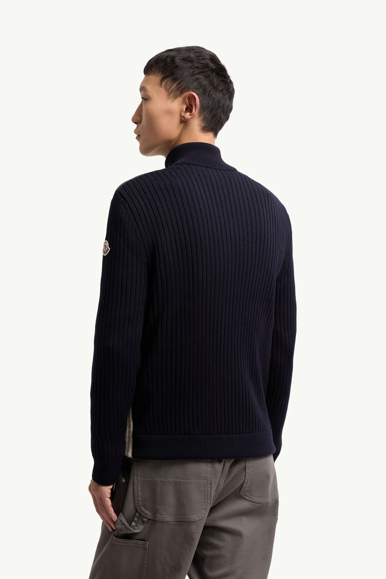 Cardigan zippé matelassé en laine Hommes Bleu marine Moncler 3