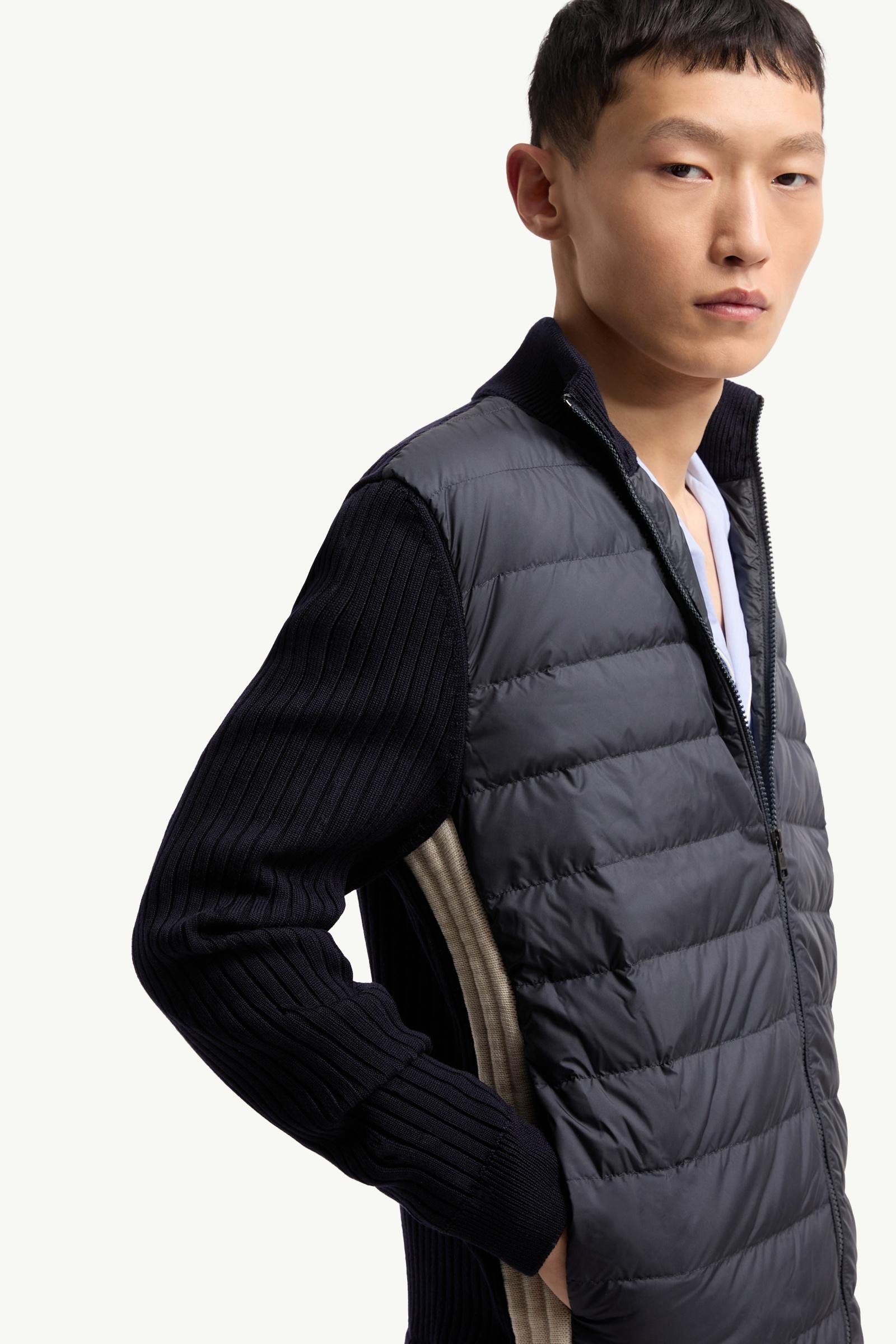 Navy Blue Padded Wool Zip-Up Cardigan - Sweaters & Cardigans for