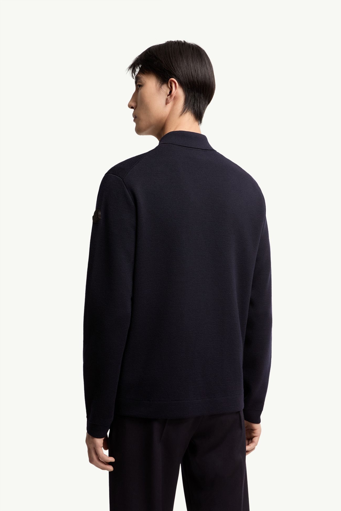 Strickjacke aus Wolle mit Reißverschluss und Lederlogo Herren Navyblau Moncler 4