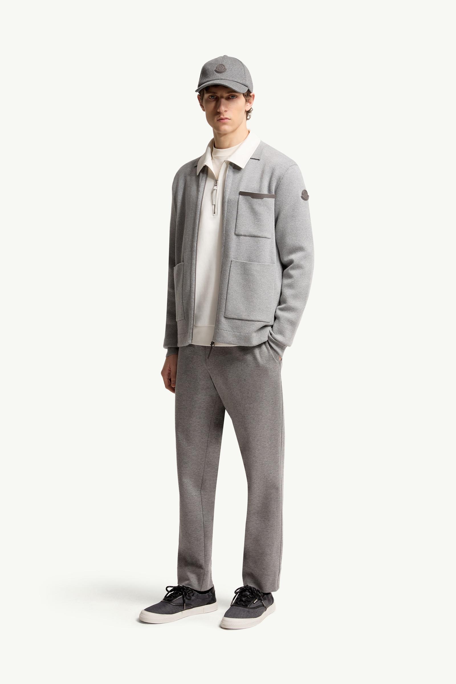 Grey Leather Logo Wool Zip-Up Cardigan - Sweaters & Cardigans for