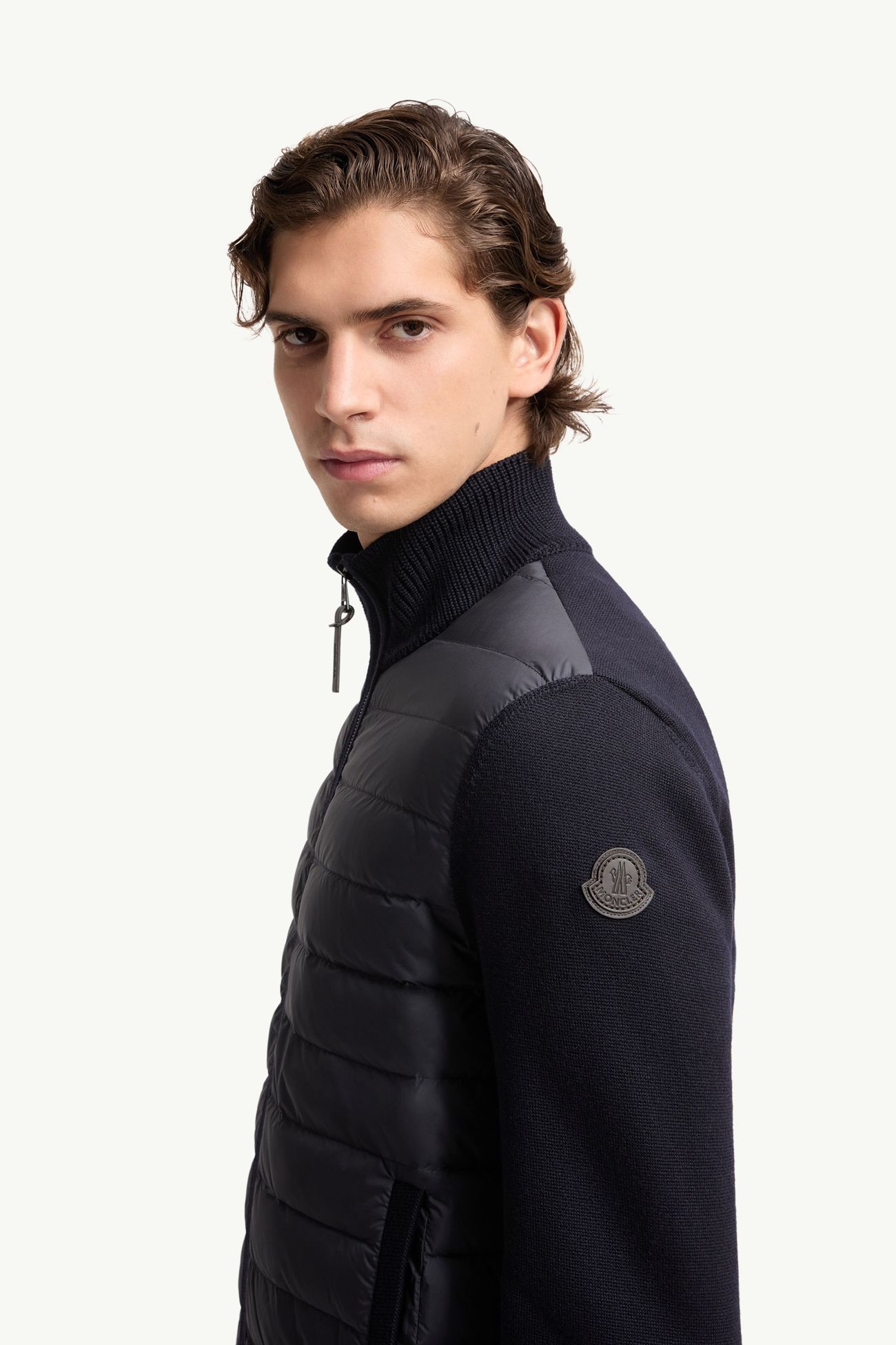 夾層羊毛拉鏈開襟毛衣 男士 海軍藍色 Moncler 1