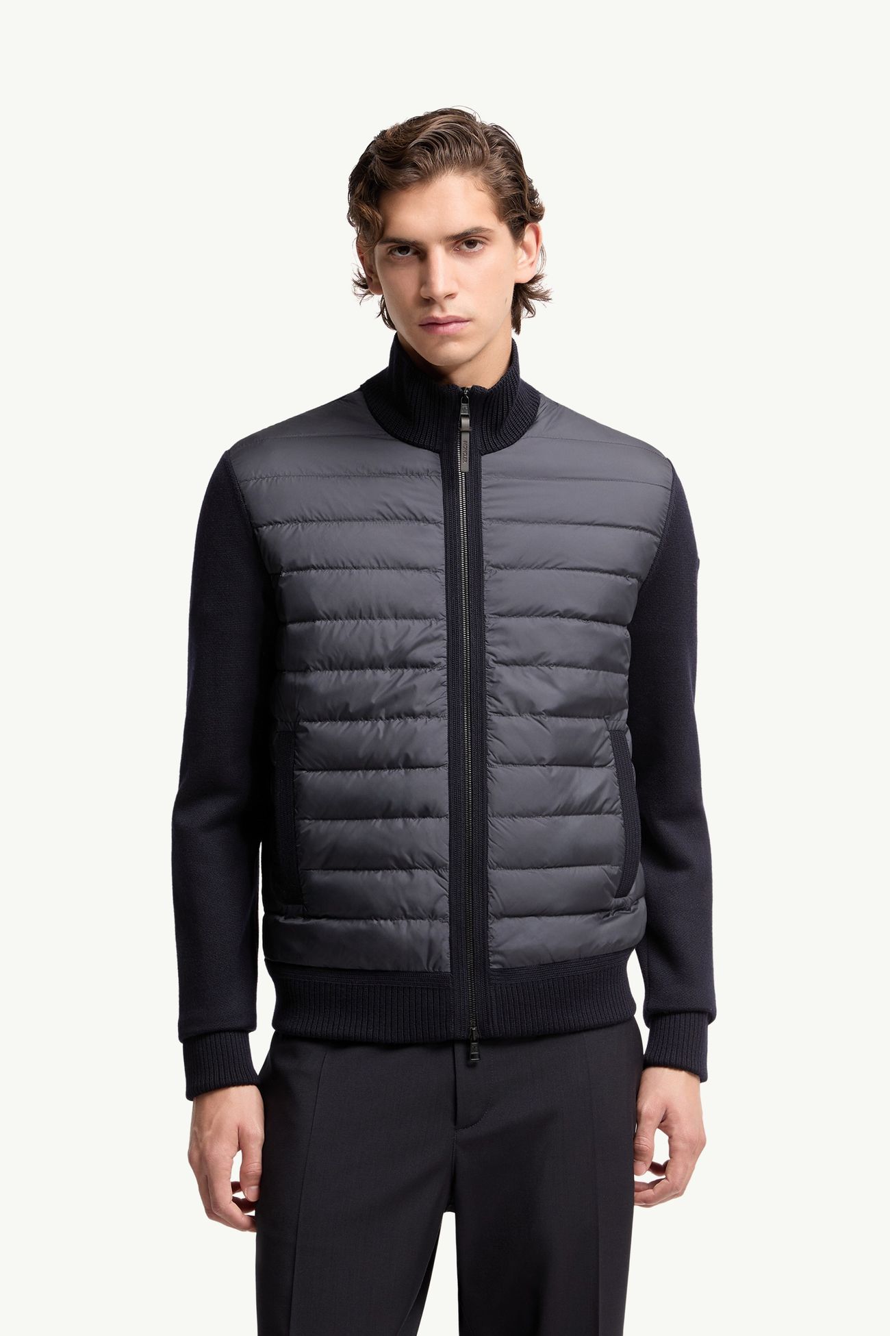 Padded Zip-Up Wool Cardigan Men Navy Blue Moncler 3