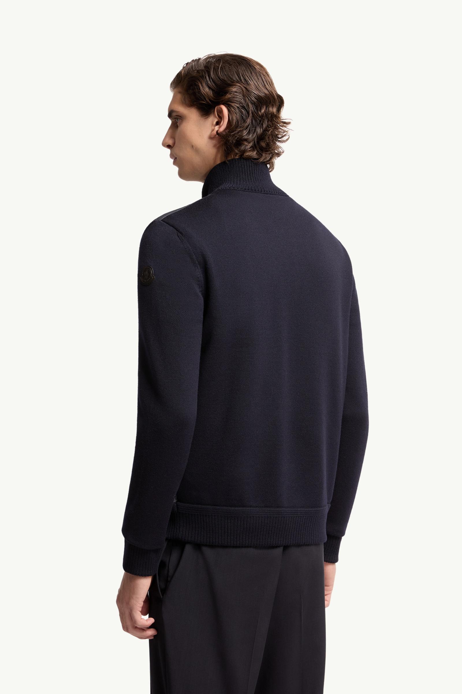 Navy Blue Padded Zip-Up Wool Cardigan - Sweaters & Cardigans for