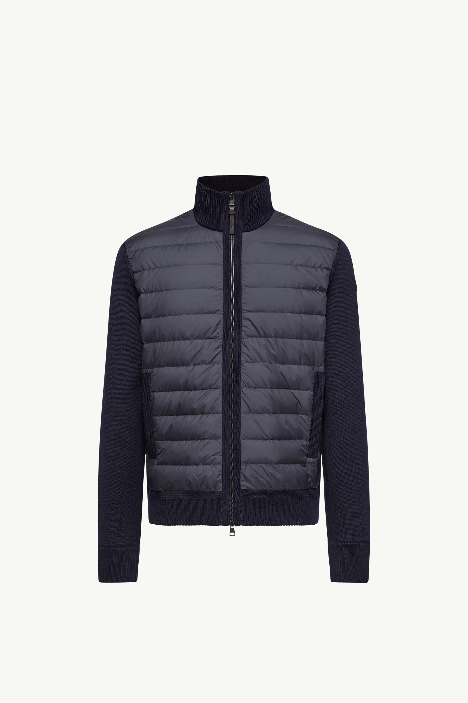 Navy Blue Padded Zip-Up Wool Cardigan - Sweaters & Cardigans for