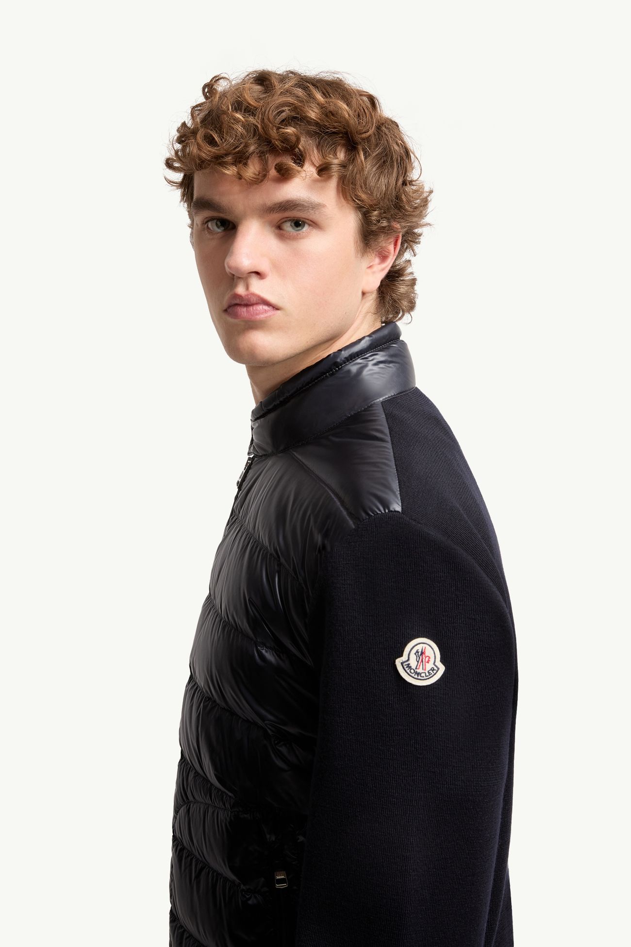 夾層羊毛拉鏈開襟毛衣 男士 藍色 Moncler 1