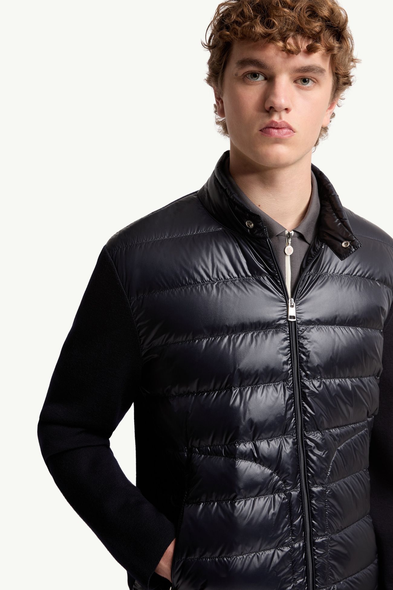 夾層羊毛拉鏈開襟毛衣 男士 藍色 Moncler 5