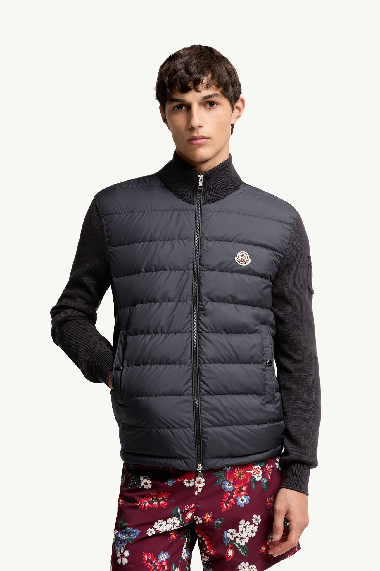 Cárdigan acolchado de algodón con cremallera Hombre Azul oscuro Moncler 3