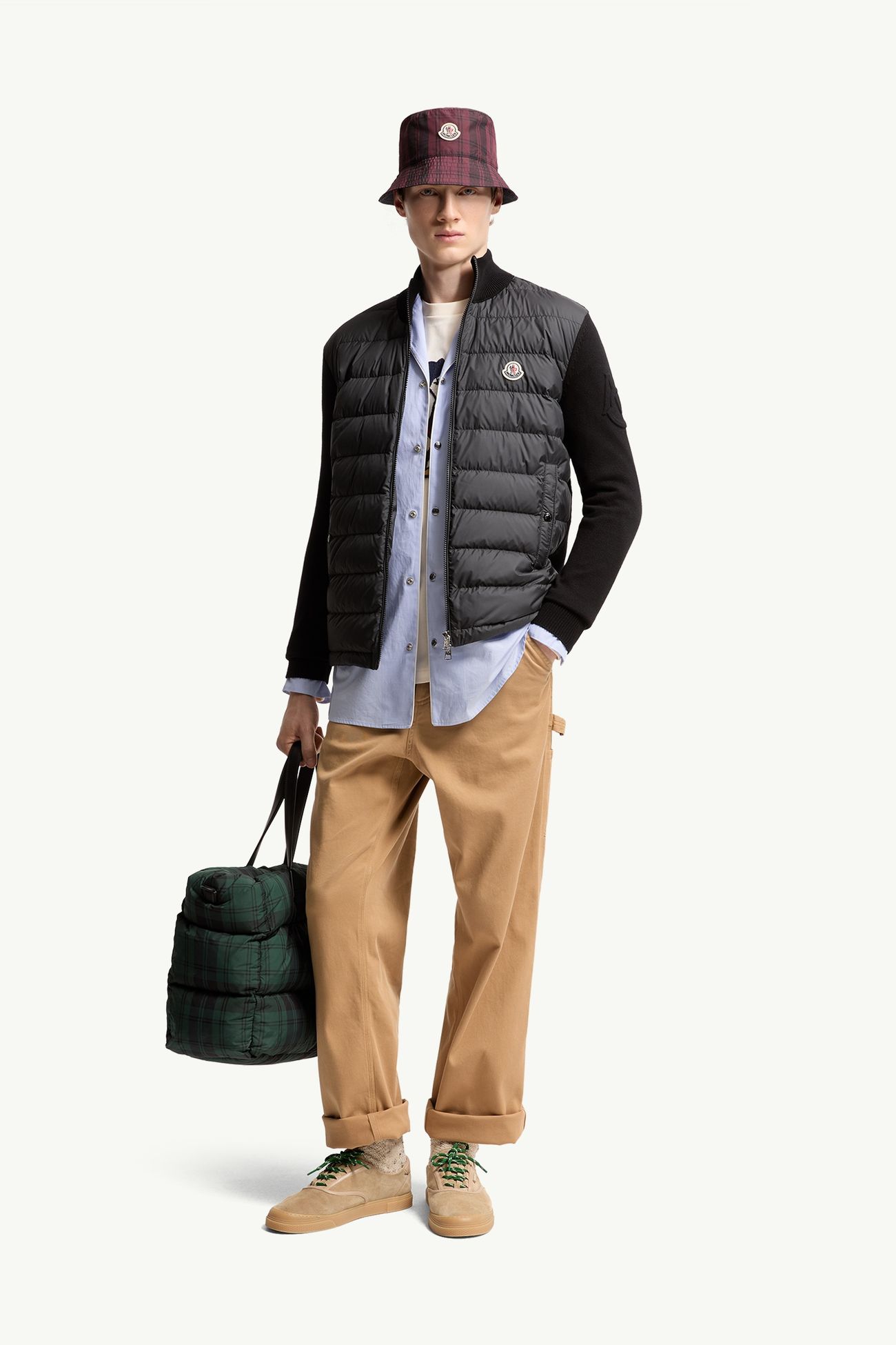 Cardigan imbottito in cotone con zip Uomo Nero Moncler 0