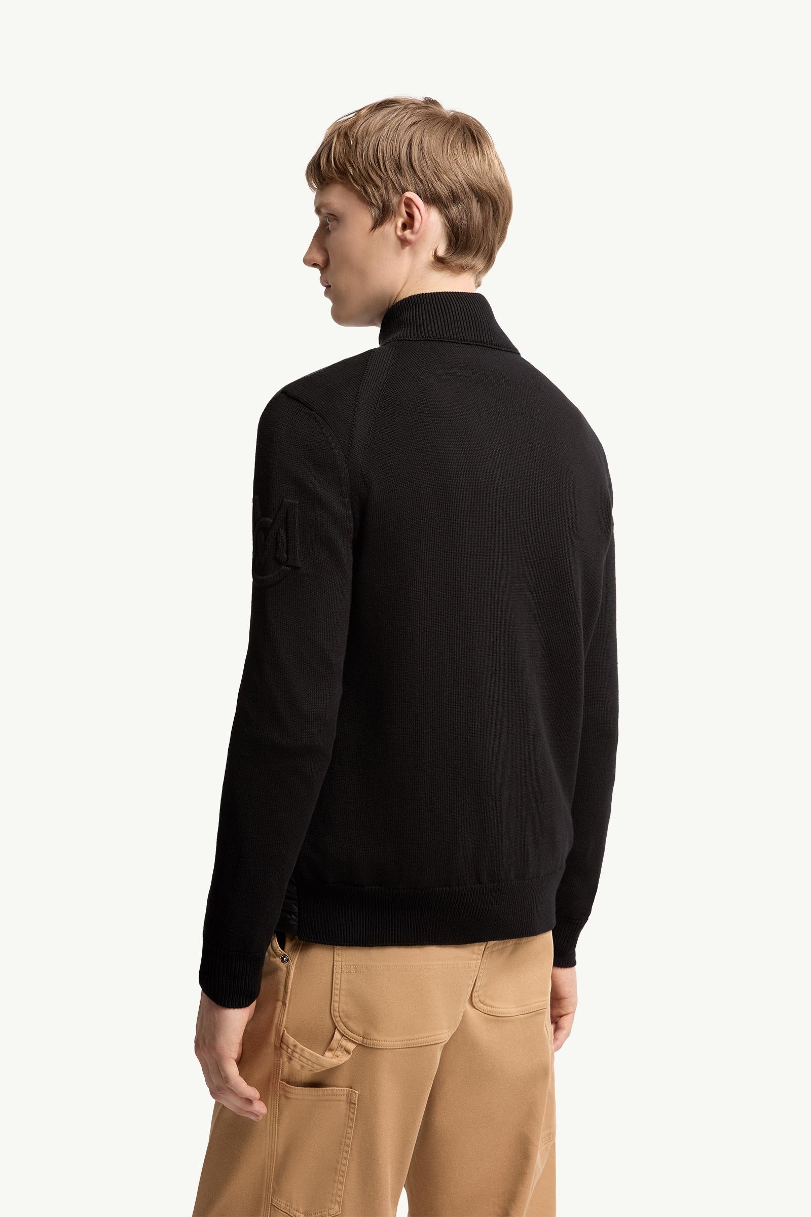 Black Padded Zip-Up Cotton Cardigan - Sweaters & Cardigans for Men
