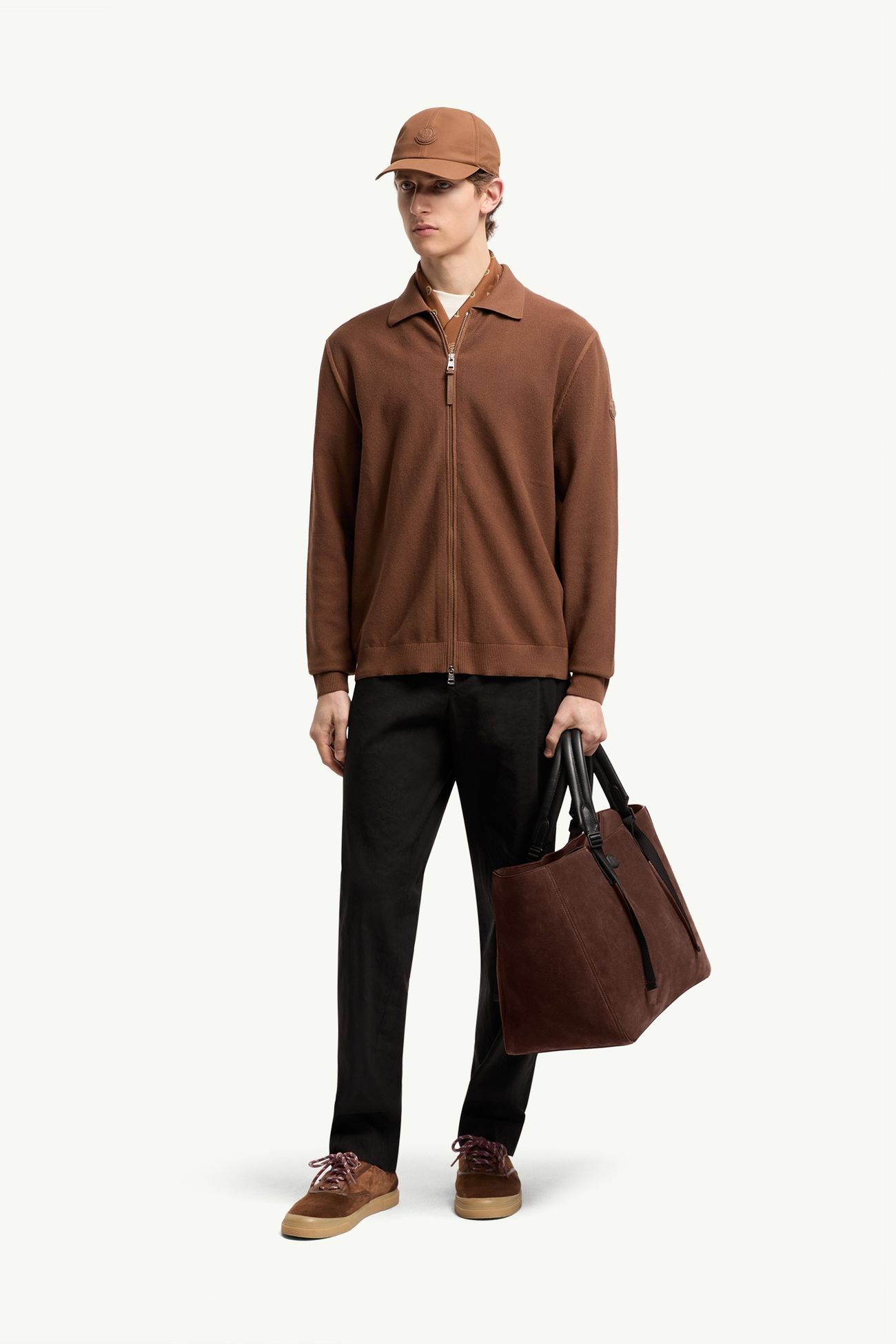 Cardigan in cotone con zip Uomo Marrone Chiaro Moncler 0