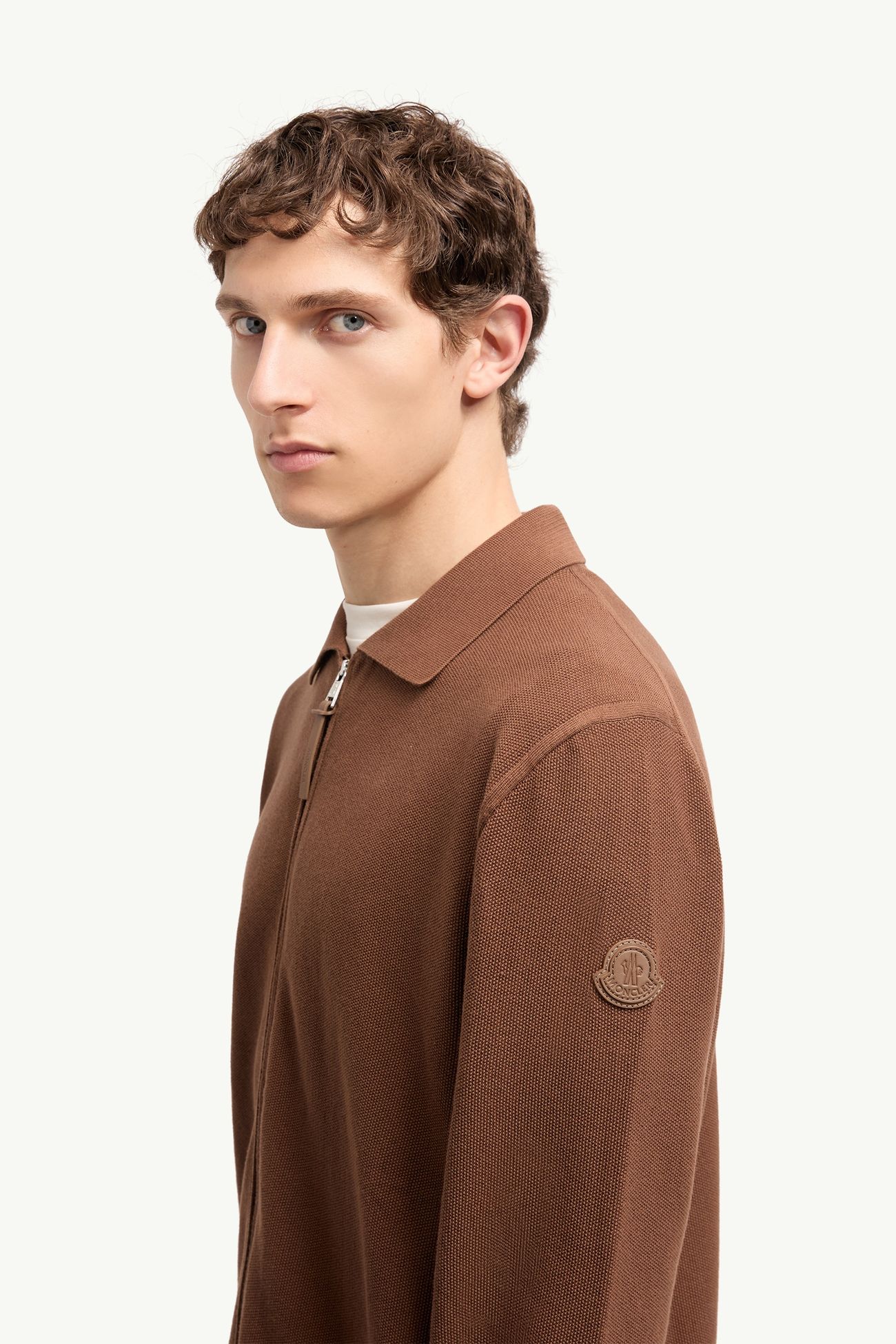 棉質拉鏈開襟毛衣 男士 淺啡色 Moncler 1