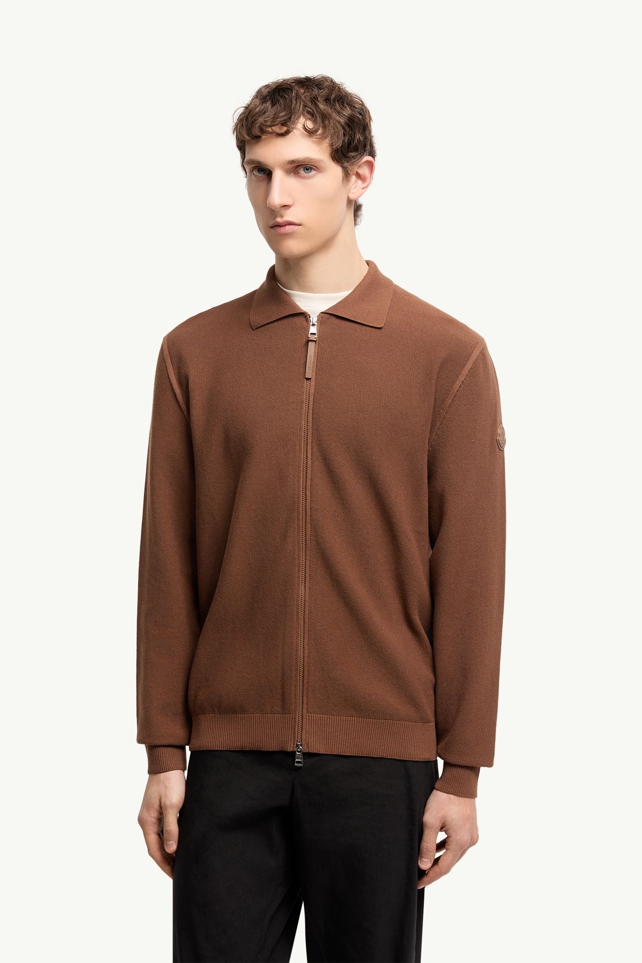 Cardigan zippé en coton Hommes Marron clair Moncler 3