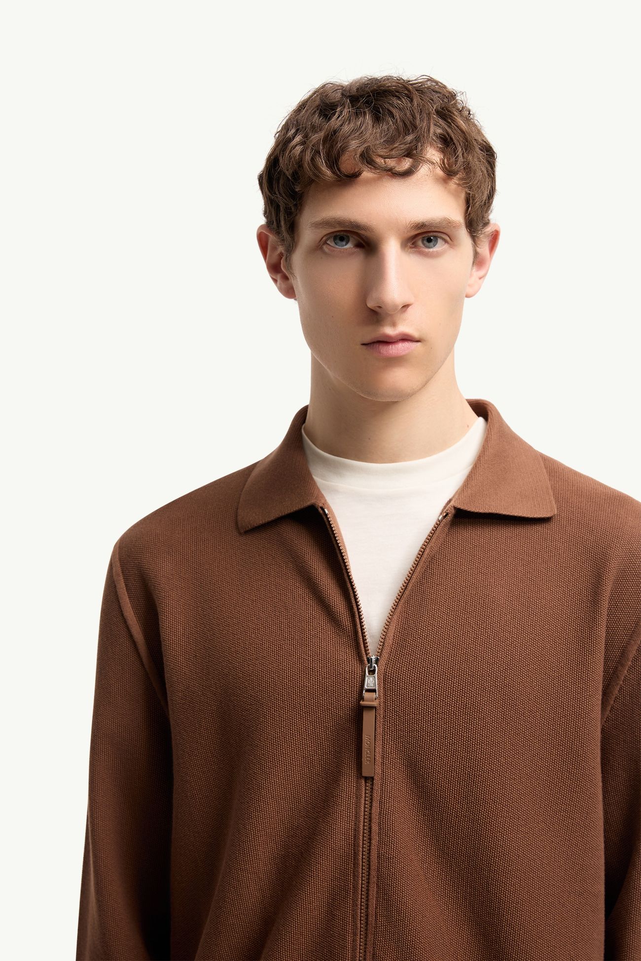 Cardigan in cotone con zip Uomo Marrone Chiaro Moncler 5