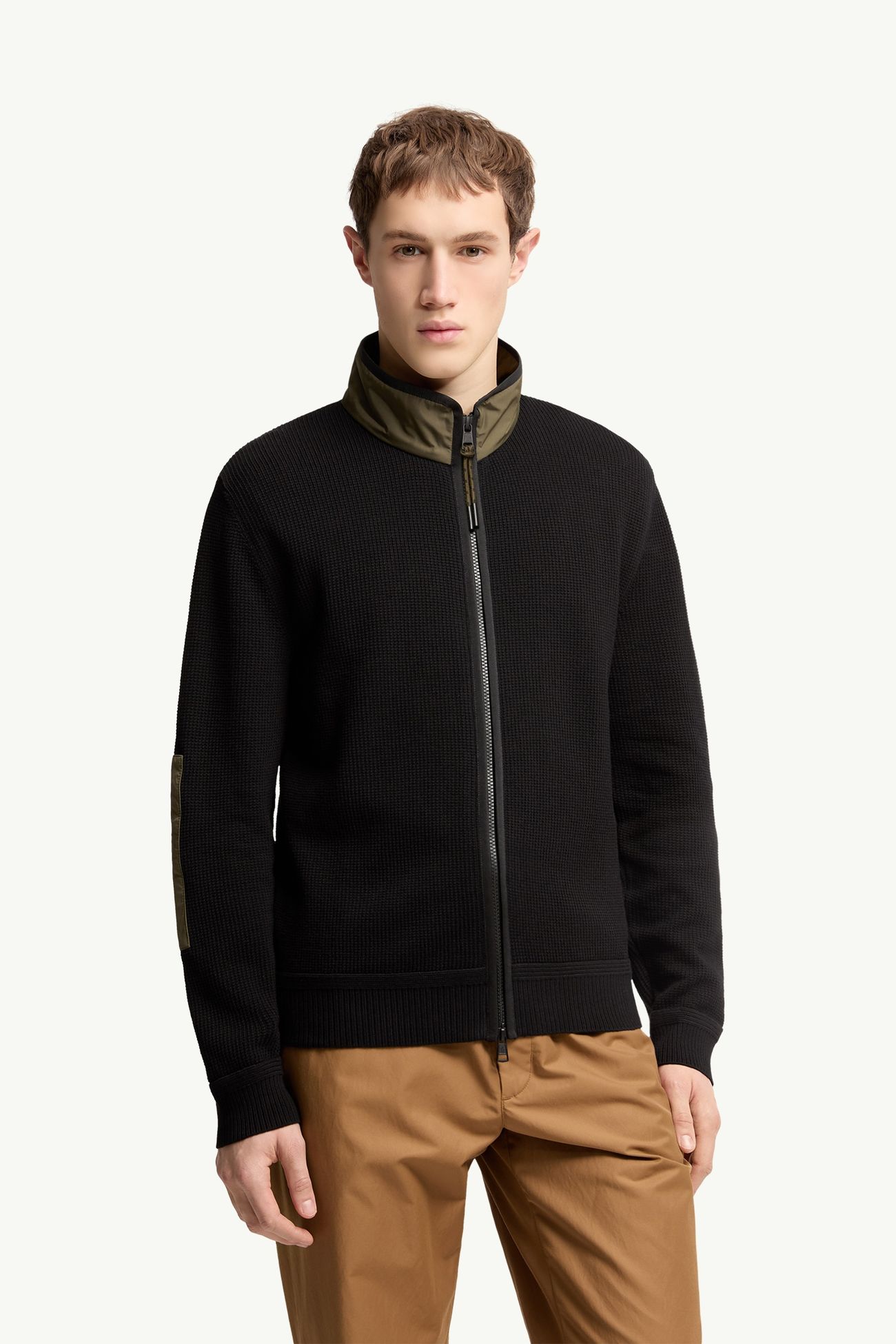 Cardigan zippé en coton Hommes Noir Moncler 3