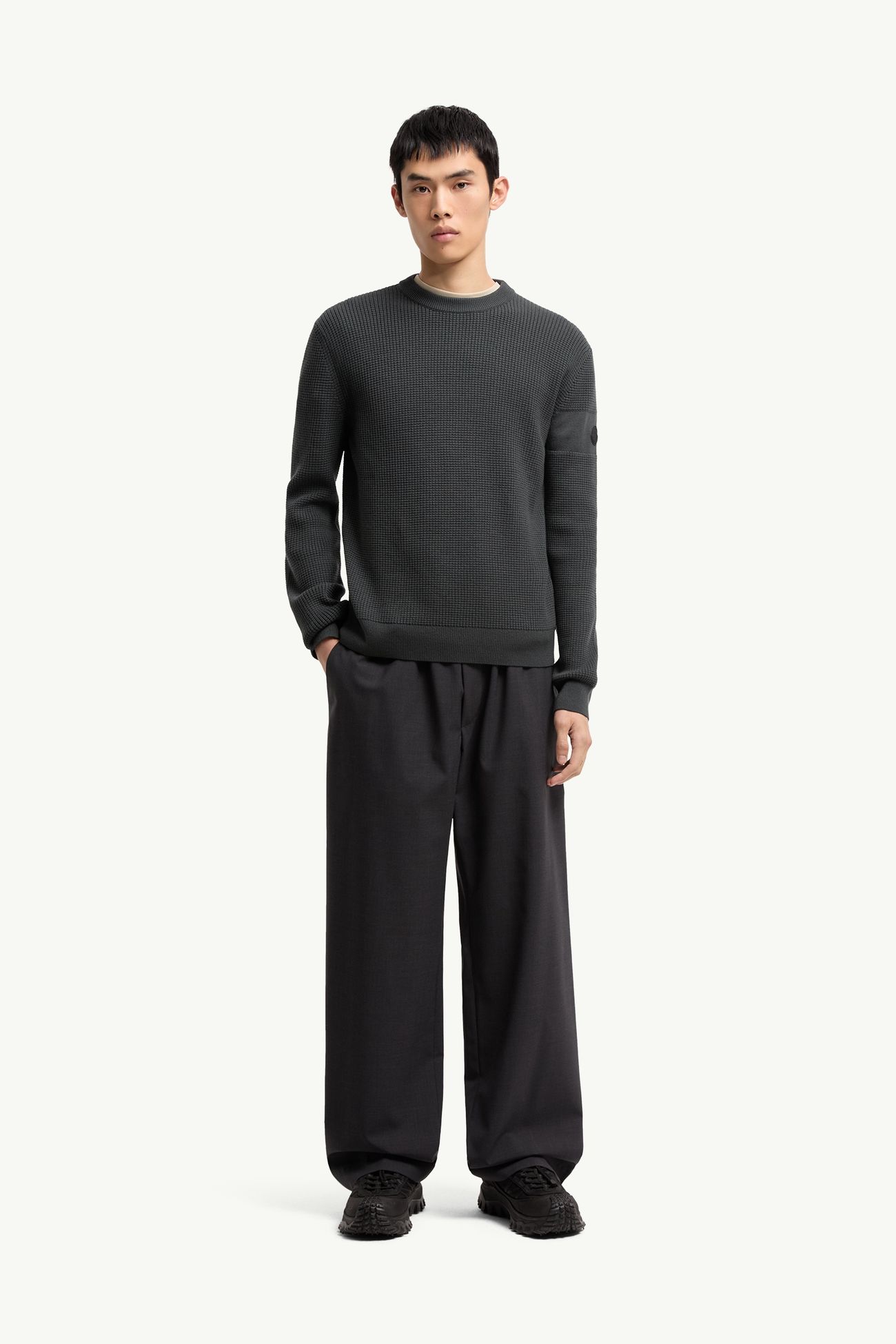 Jersey de lana con logotipo Hombre Gris oscuro Moncler 0