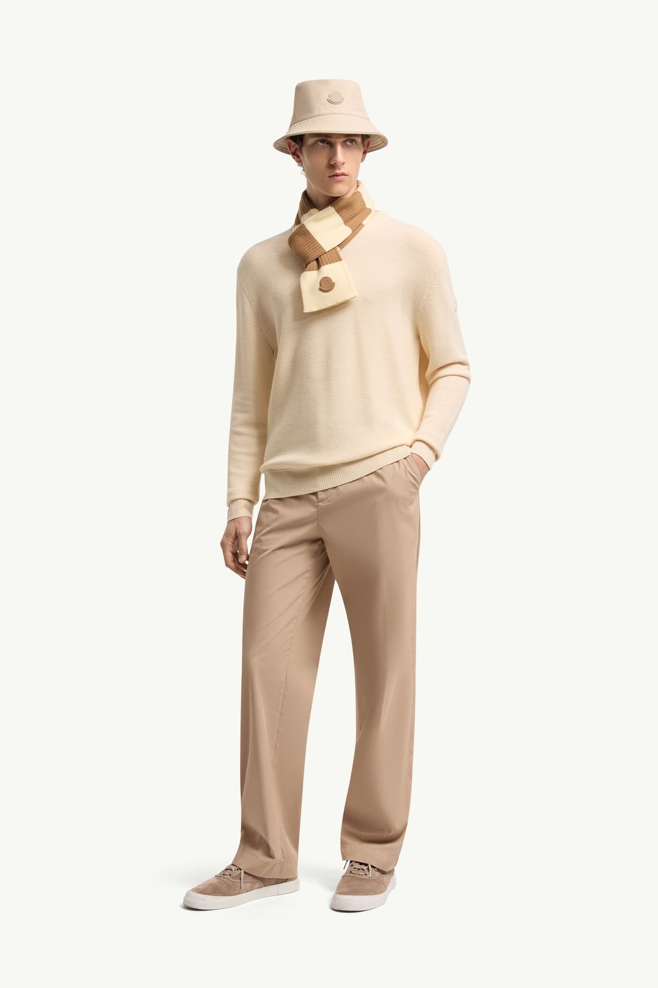 Leather Logo Wool Sweater Men Ochre Yellow Moncler 0