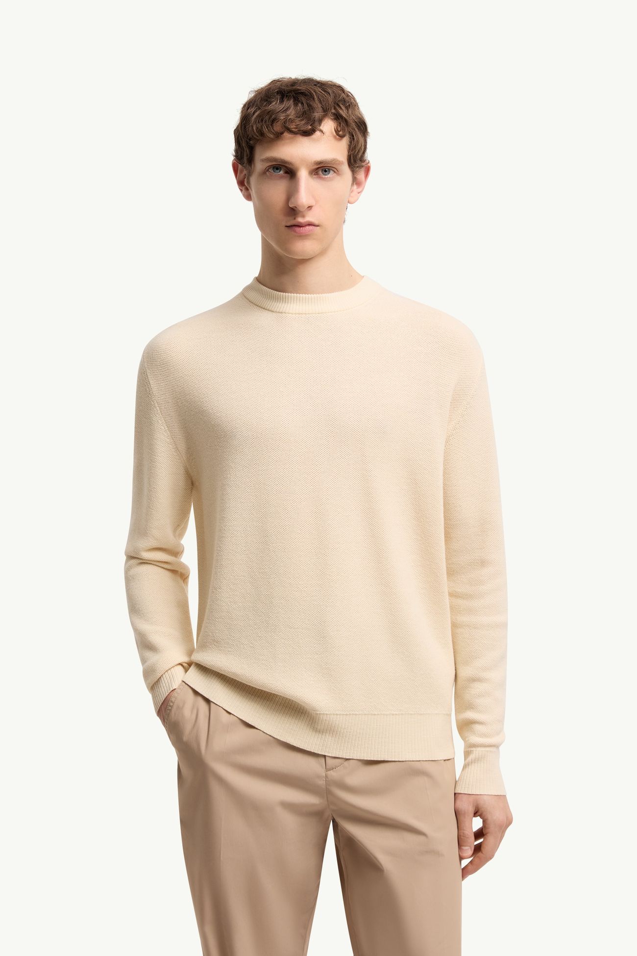 Leather Logo Wool Sweater Men Ochre Yellow Moncler 3