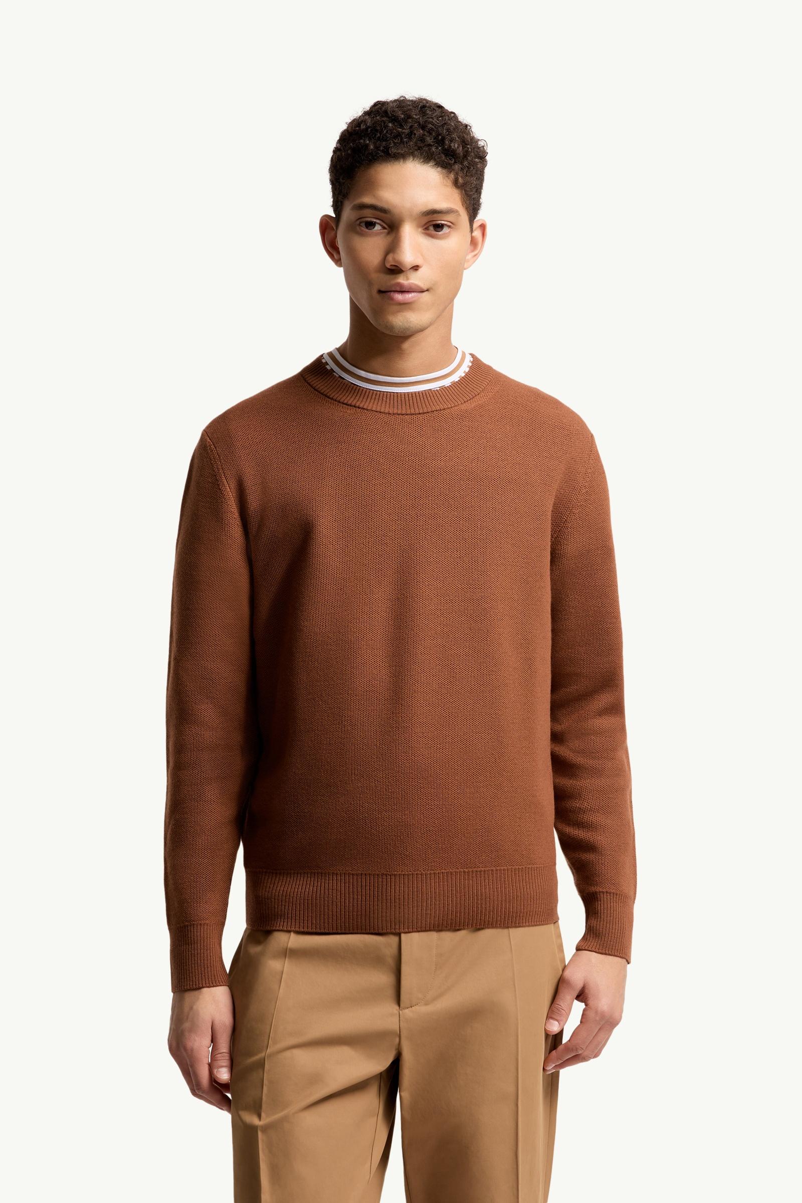 Brick Red Leather Logo Wool Sweater - Sweaters & Cardigans for Men