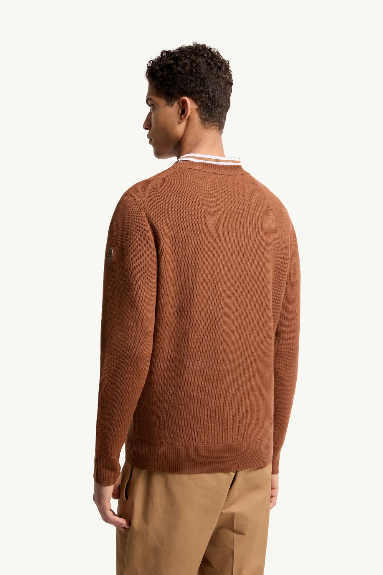 Leather Logo Wool Sweater Men Brick Red Moncler 4