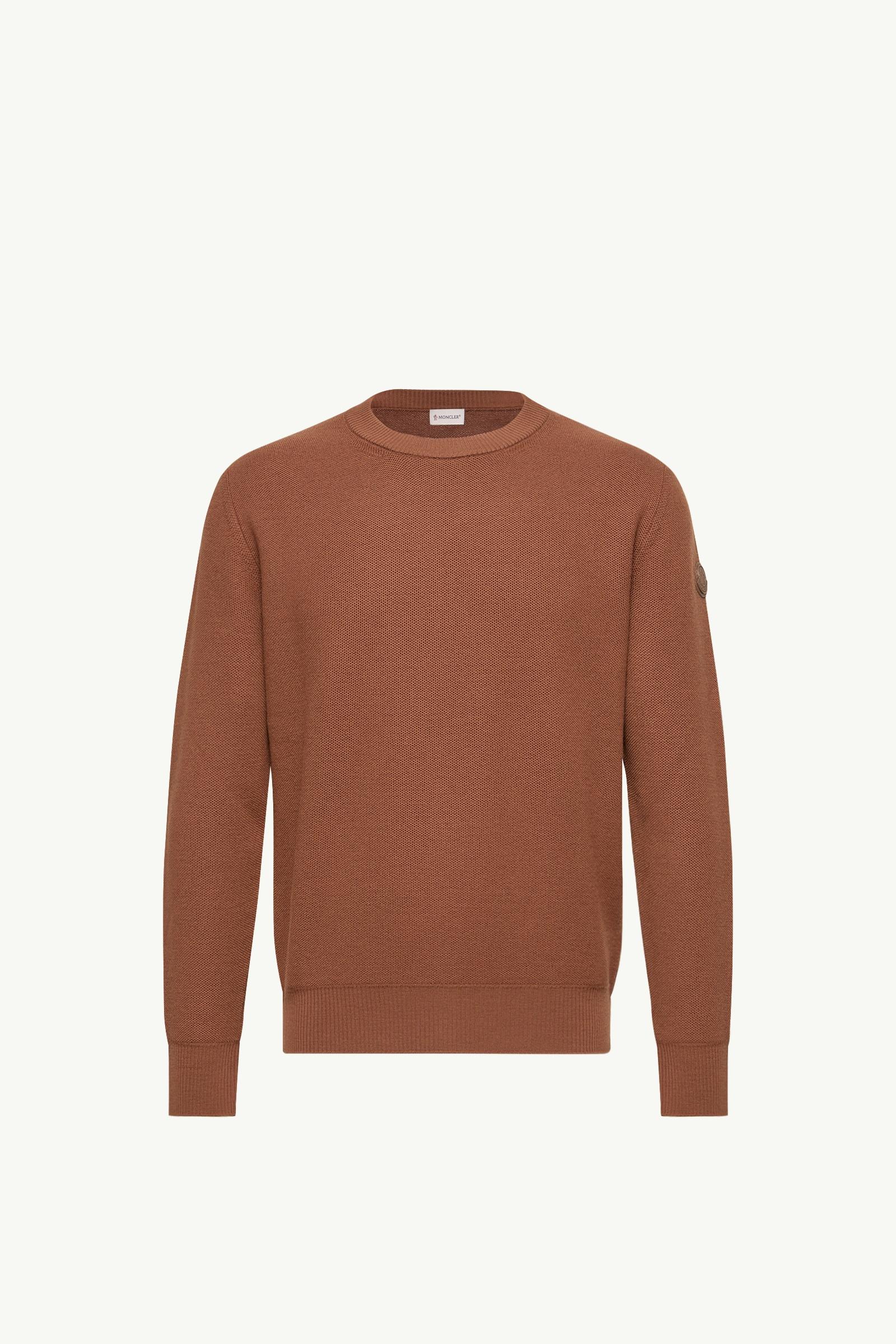 Leather Logo Wool Jumper Men Brick Red Moncler