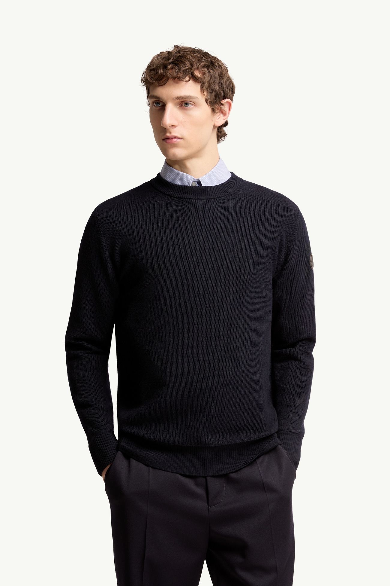 Pullover aus Wolle mit Lederlogo Herren Navyblau Moncler 3