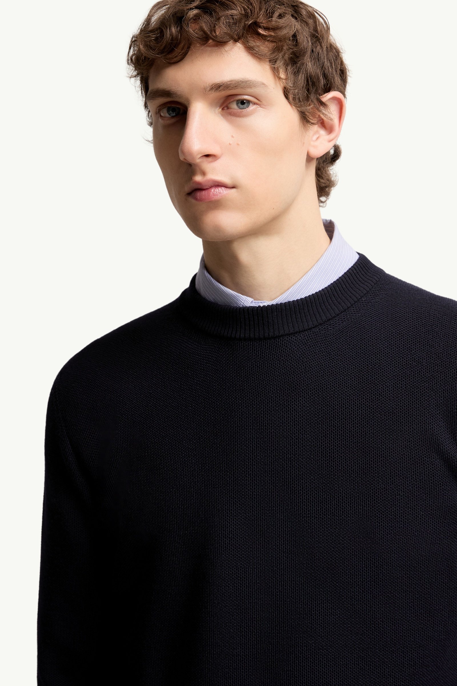 Navy Blue Leather Logo Wool Sweater - Sweaters & Cardigans for Men