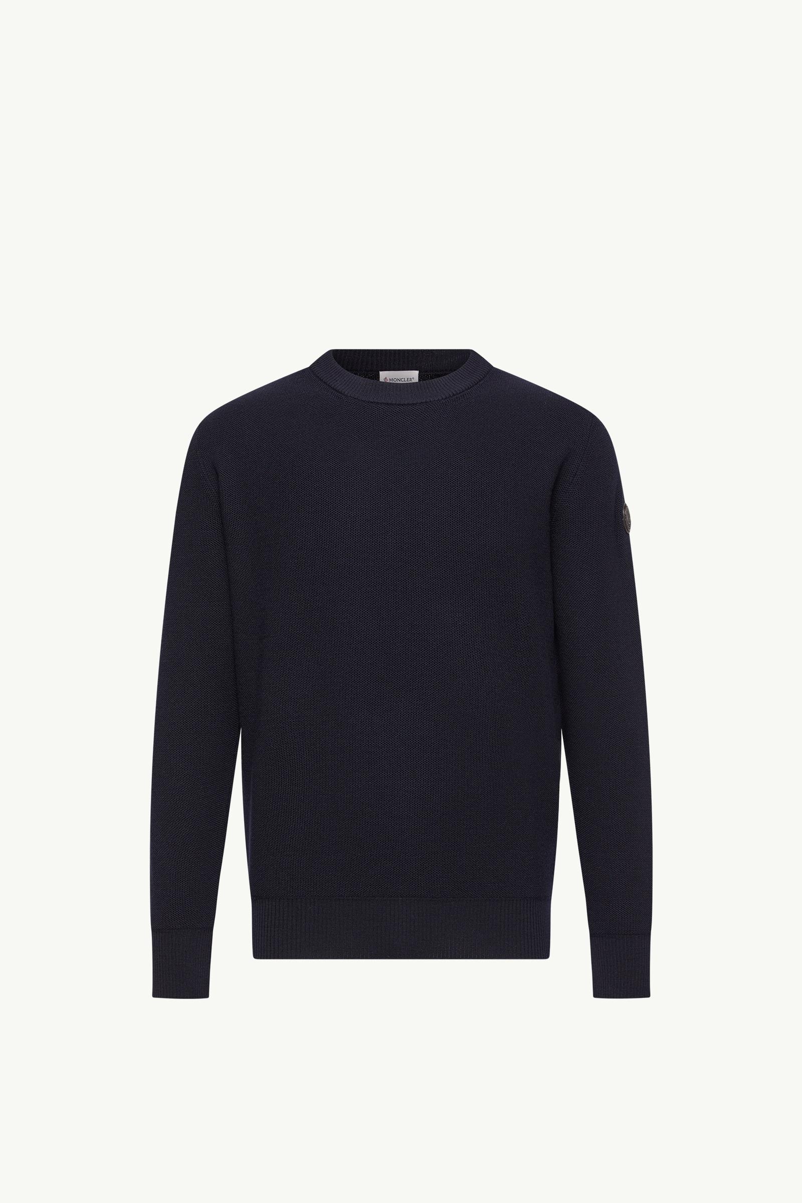 Navy Blue Leather Logo Wool Sweater - Sweaters & Cardigans for Men