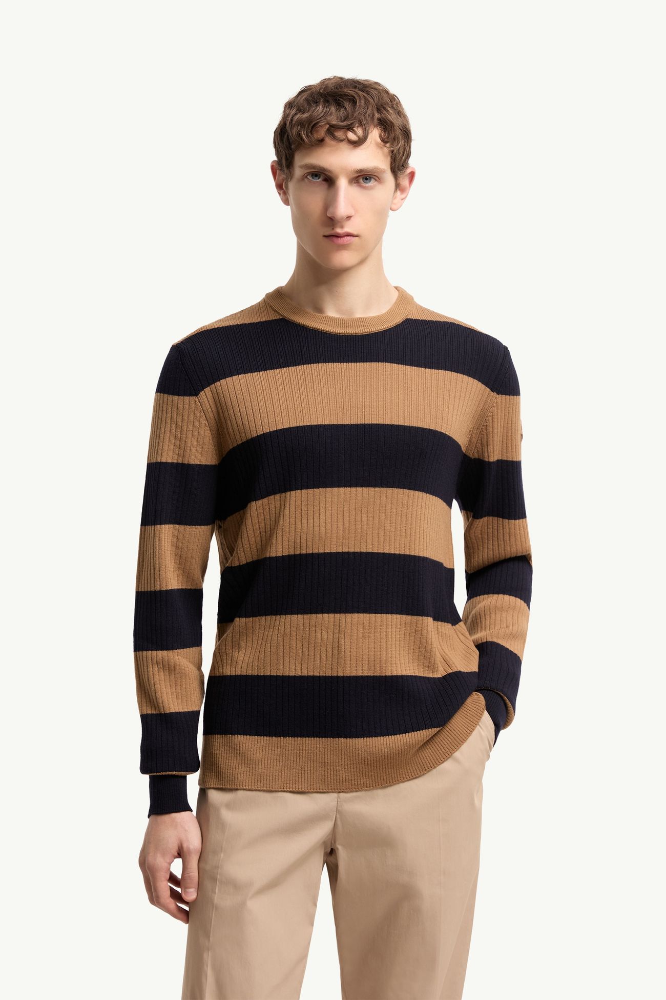 Jersey de lana a rayas Hombre Beige & Azul Marino Moncler 3