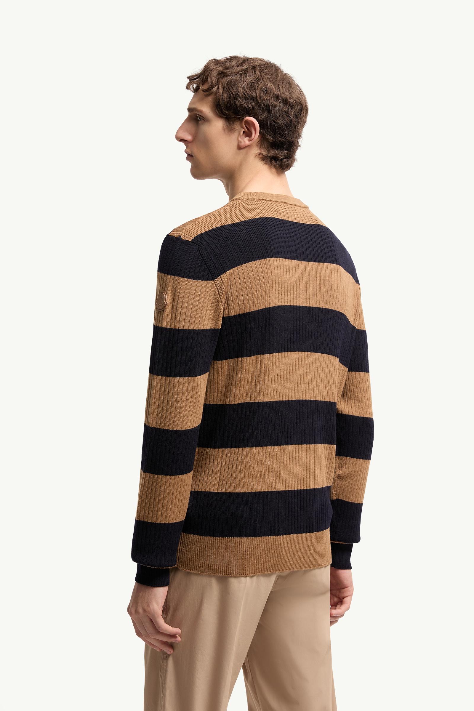 Beige & Navy Blue Striped Wool Sweater - Sweaters & Cardigans for