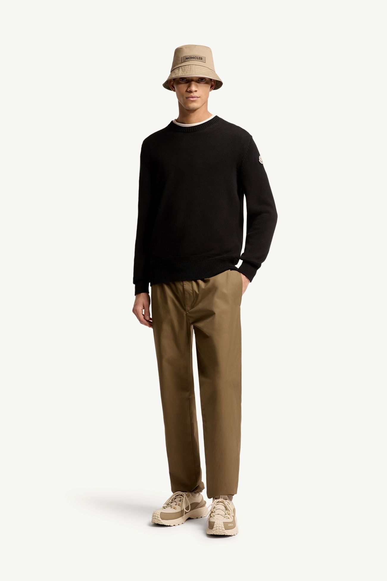 Pull en coton à empiècement logo Hommes Noir Moncler 0