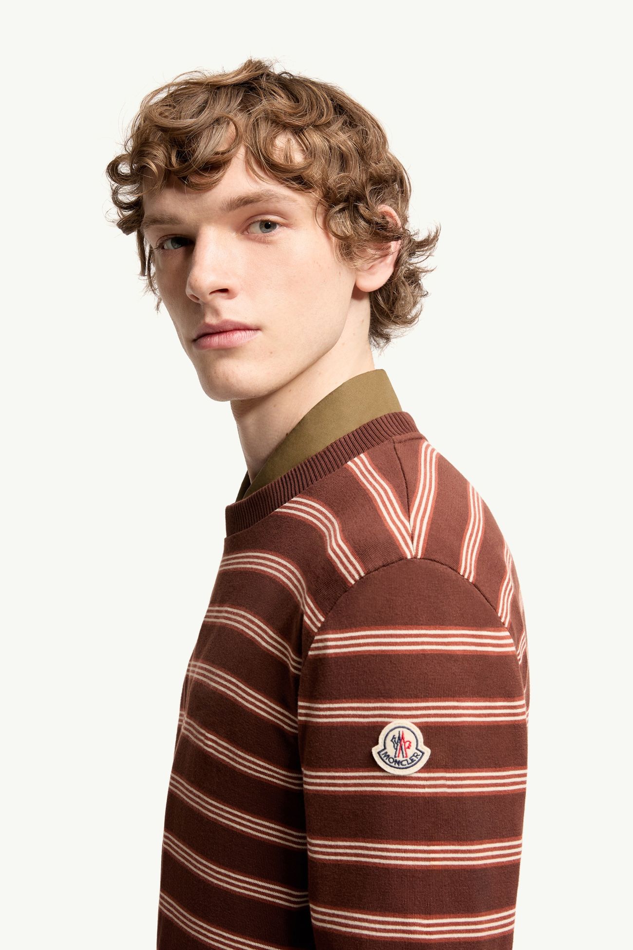 Gestreiftes Sweatshirt aus Baumwolle Herren Braun und Rosa Moncler 1