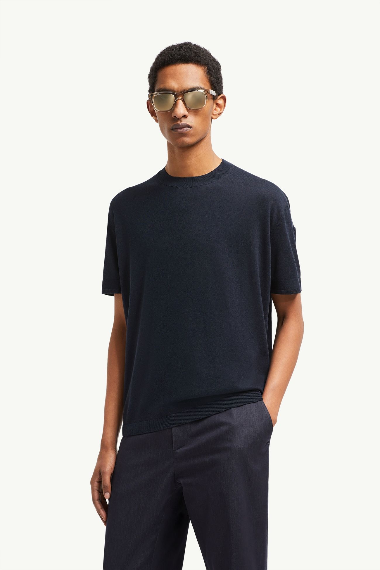 Silk & Cotton T-Shirt Men Navy Blue Moncler 0